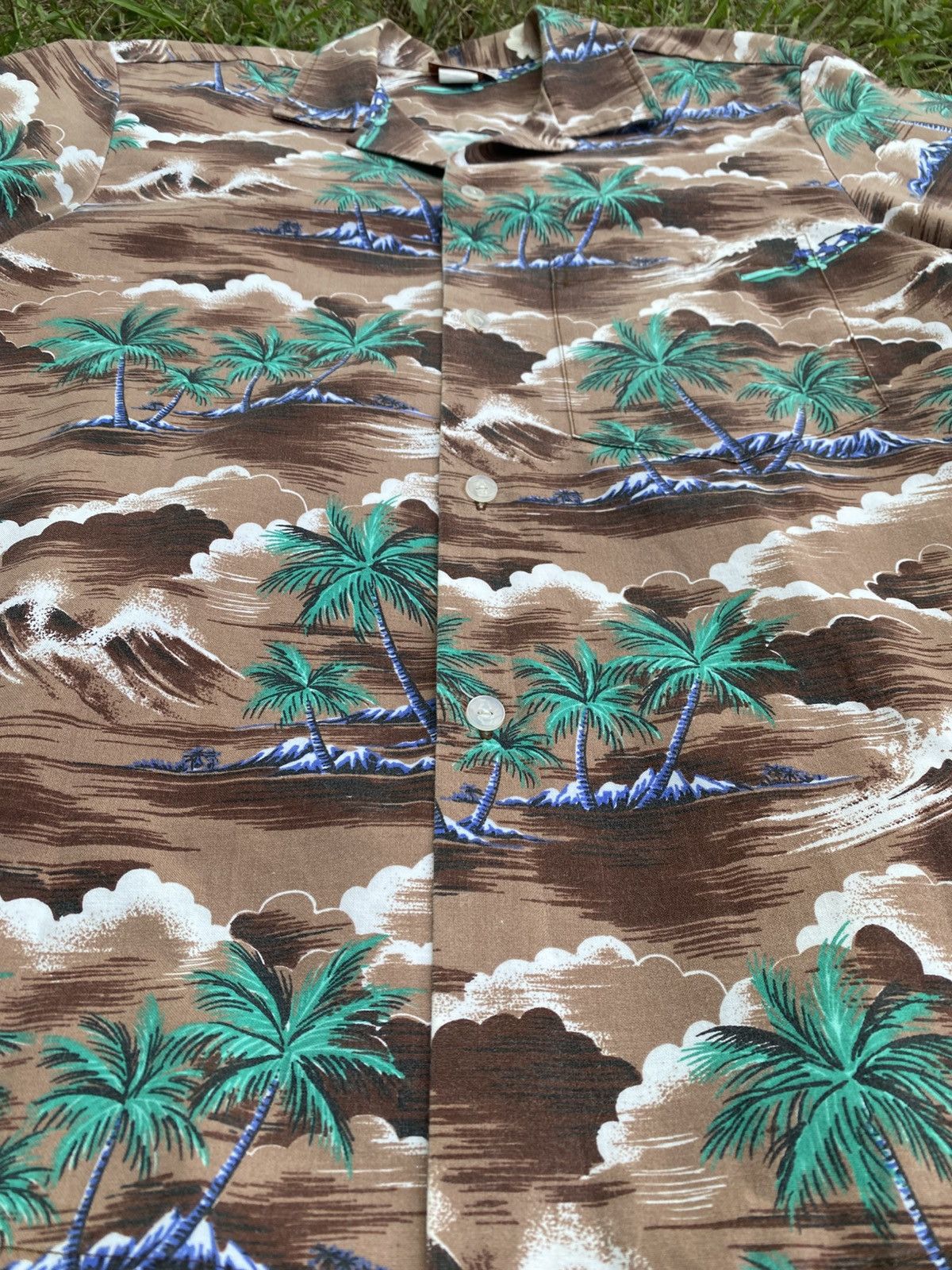 Vintage Vtg Evalani Surfing Palm Tree Single Pocket Hawaiian Shirt Size US M / EU 48-50 / 2 - 3 Thumbnail