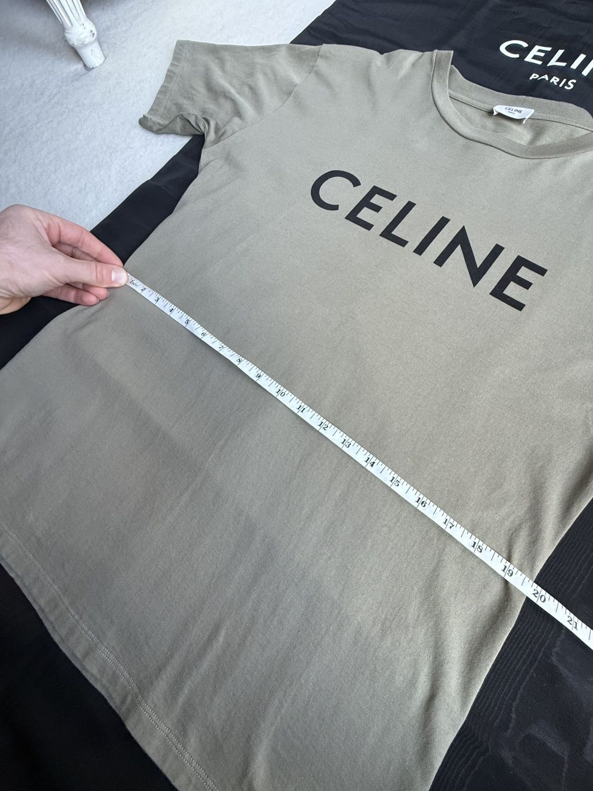 Celine Celine logo t shirt Hedi Slimane khaki green L grail Size US L / EU 52-54 / 3 - 6 Thumbnail
