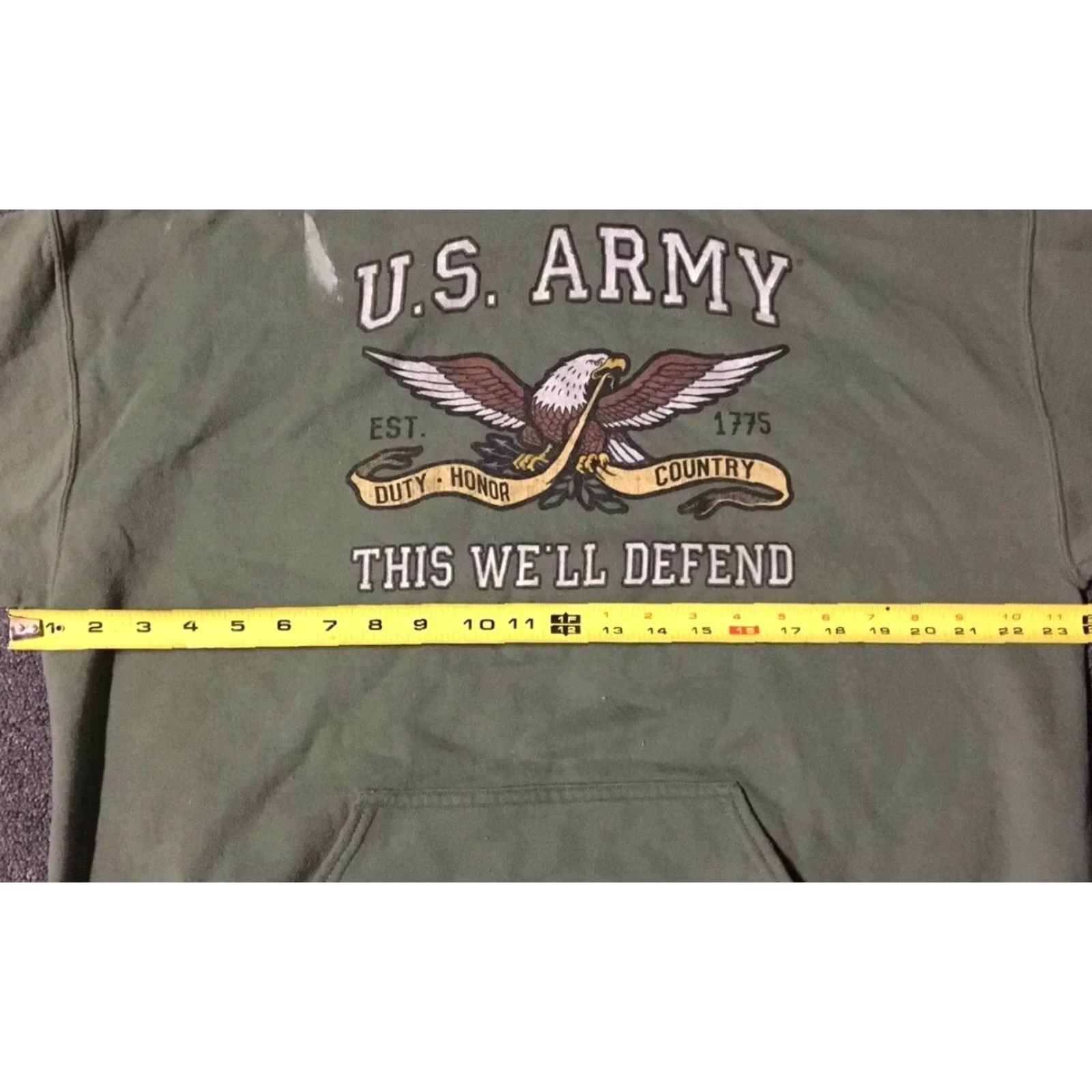 Vintage VINTAGE US Army Bald Eagle Faded Distressed Hoodie Sweatshirt Grunge Punk 90s Military Army Green Large Mens Size US L / EU 52-54 / 3 - 6 Thumbnail