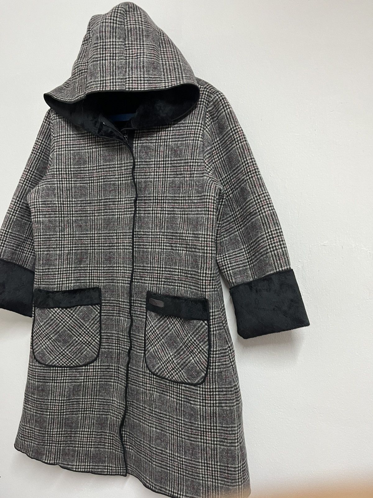 Vintage 💥Grey Plaid Faux Fur FALIDAL I6W9 LGB Style Heavy Jackets Size M / US 6-8 / IT 42-44 - 3 Thumbnail