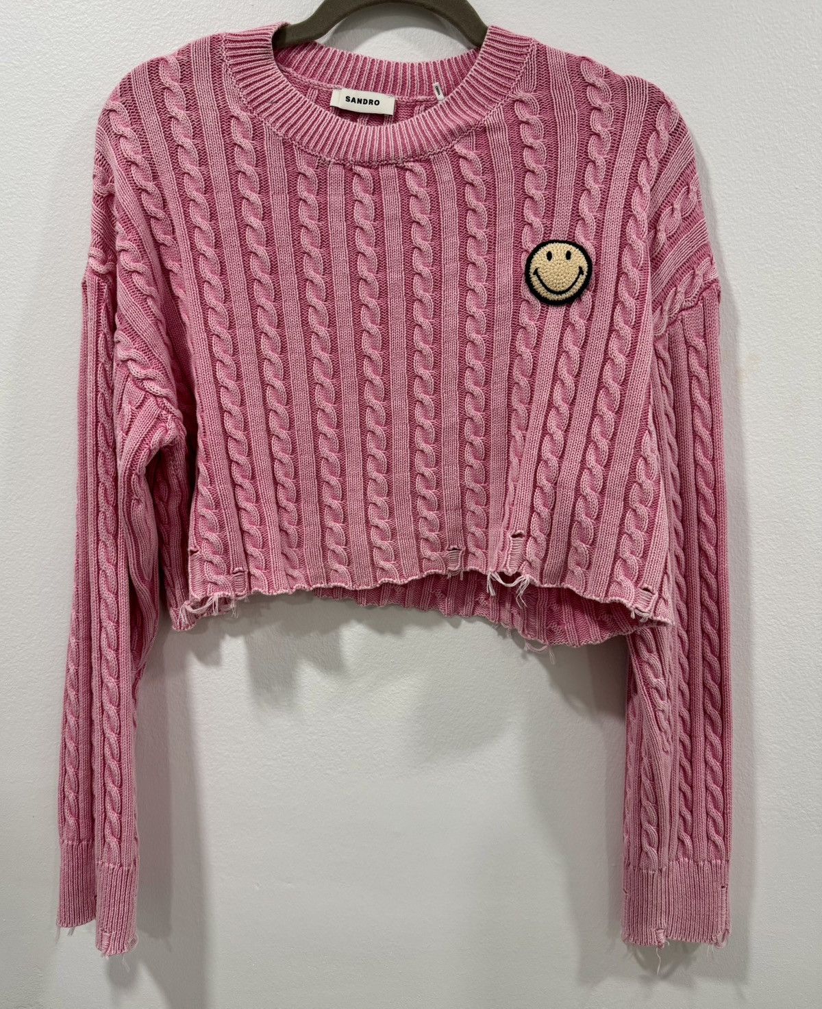 Sandro Sandro Leeloo Distressed Cable Knit Cropped Sweater Size XL / US 12-14 / IT 48-50 - 1 Thumbnail