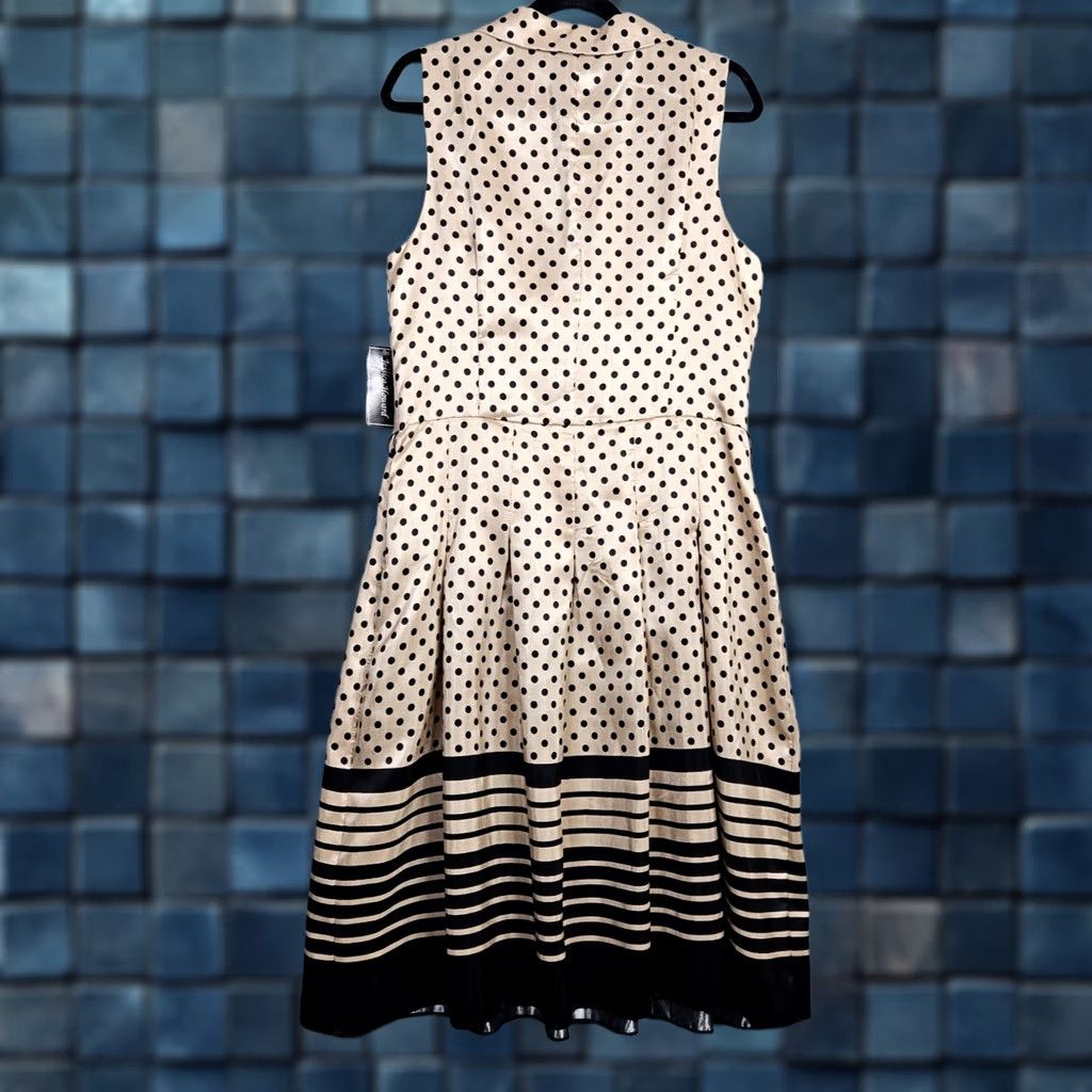 Vintage Jessica Howard Women's Dress Polka Dot Black Striped A-Line Knee Length Sleeveless 16 NEW Size XXL / US 16-18 / IT 52-54 - 1 Thumbnail