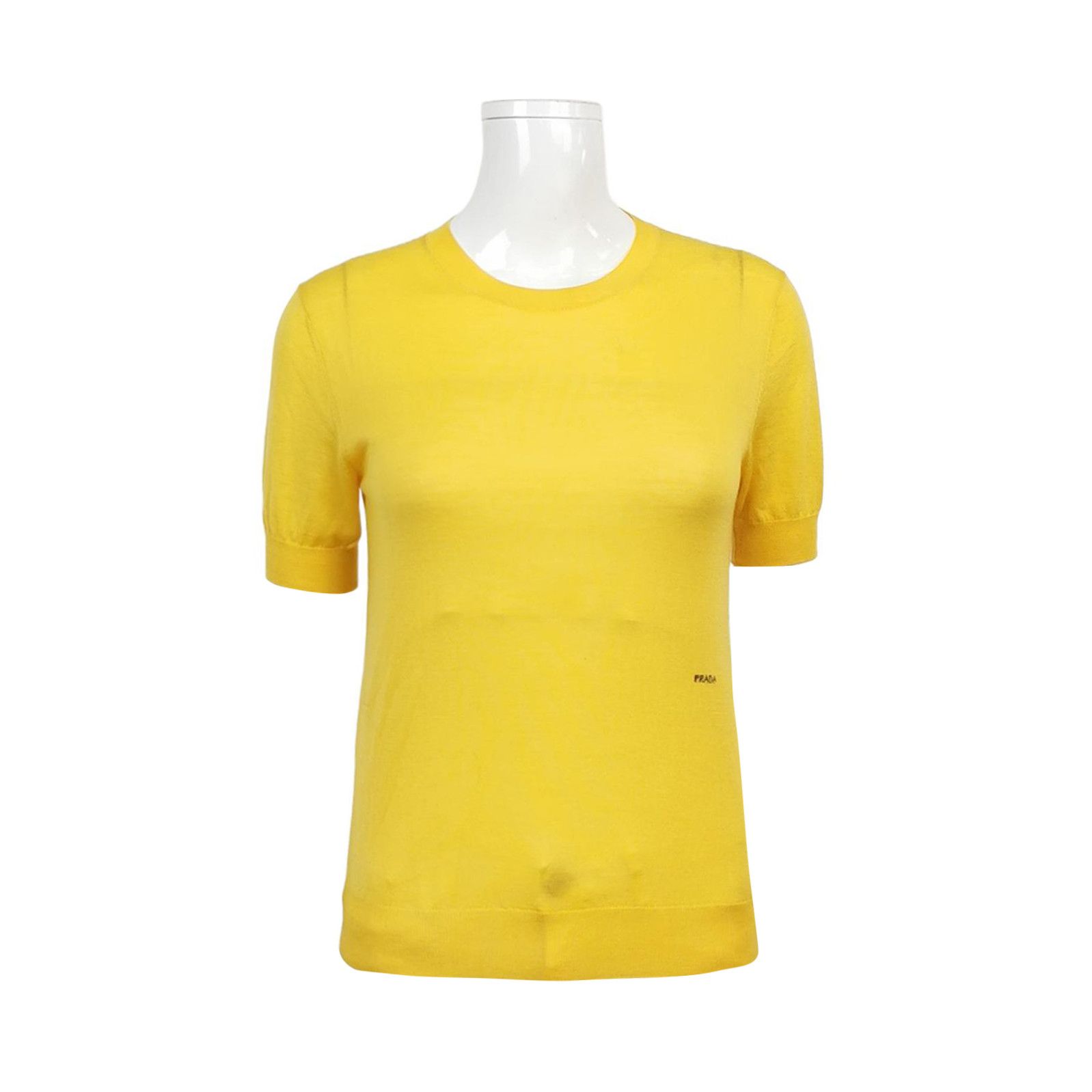 Prada Prada Yellow Logo Knit Short Sleeve Top 0089 Size S / US 4 / IT 40 - 1 Thumbnail