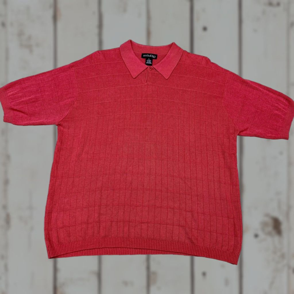 Vintage VINTAGE Anthology Sweater Mens Large Red Silk Cotton Collared Short Sleeve Knit Pullover Size US L / EU 52-54 / 3 - 1 Thumbnail