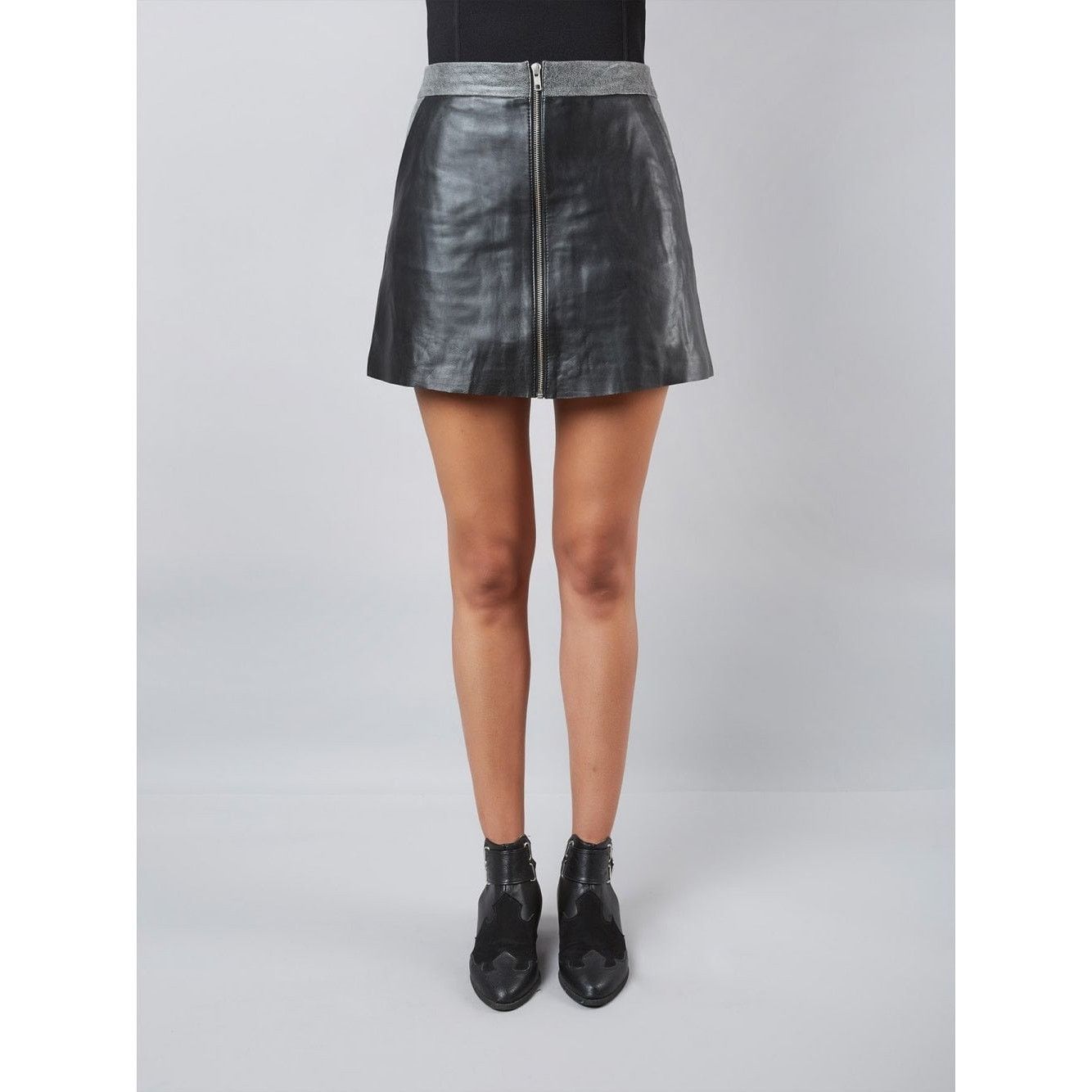 Muubaa Muubaa Impala A-Line Black White Leather Mini Skirt size 6 Size 28" / US 6 / IT 42 - 2 Thumbnail