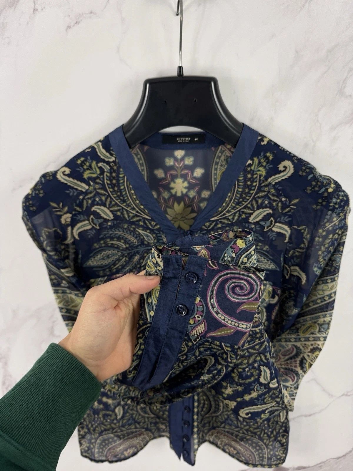 Etro Paisley Pattern Silk Blouse Double Pocket Size 44
