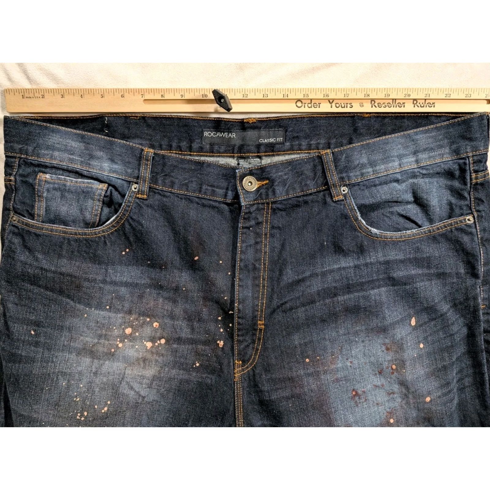 Rocawear VINTAGE Rocawear Jeans Men 48x35 Blue Dark Wash Embroidered Hip Hop 90s VTG Mens Jeans Wide-Leg 48 Inseam 35 in Cotton Denim Size US 32 / EU 48 - 3 Thumbnail
