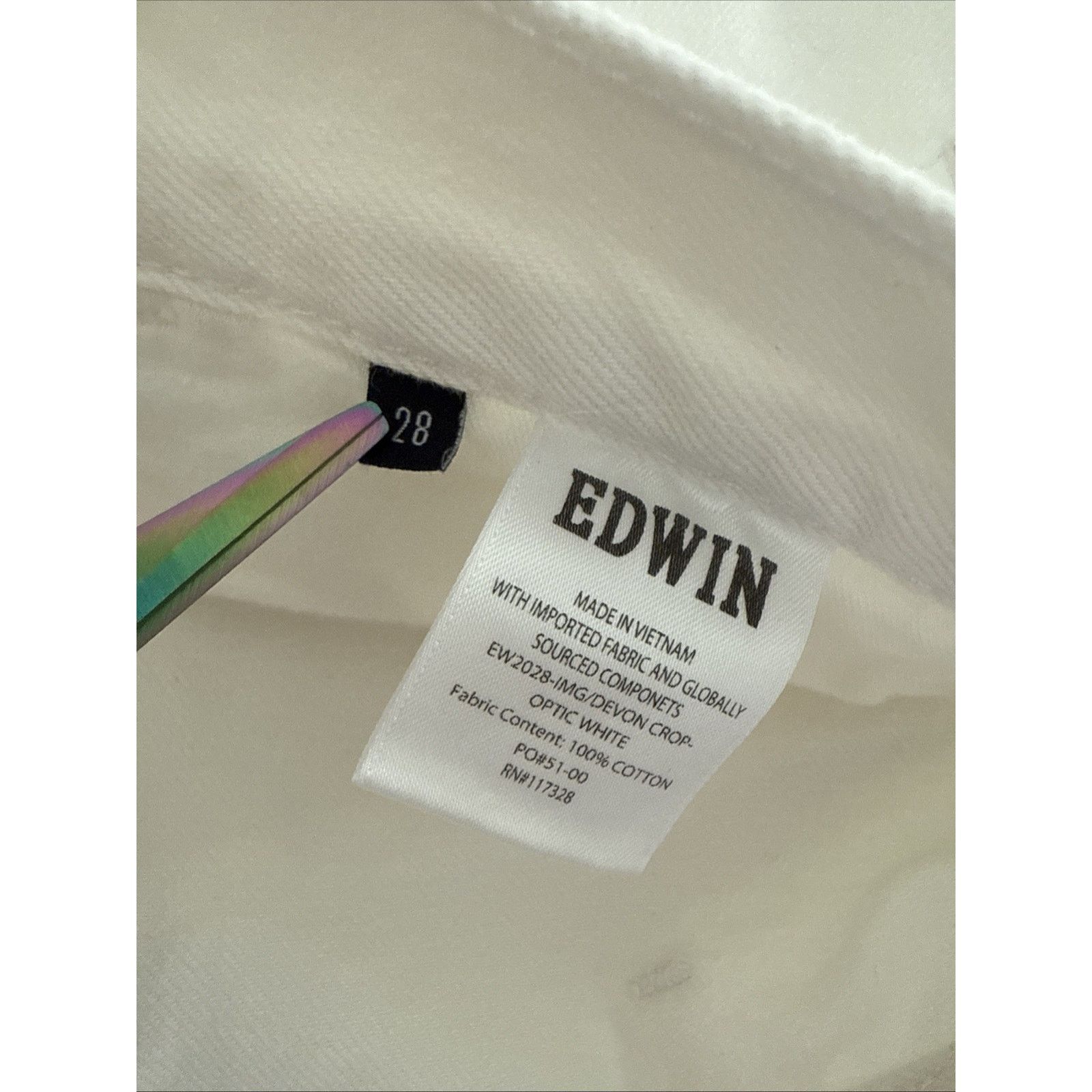 Edwin Edwin Devin Crop Optic White Carpenter 100% Cotton Jeans 28 Size 28" / US 6 / IT 42 - 12 Thumbnail