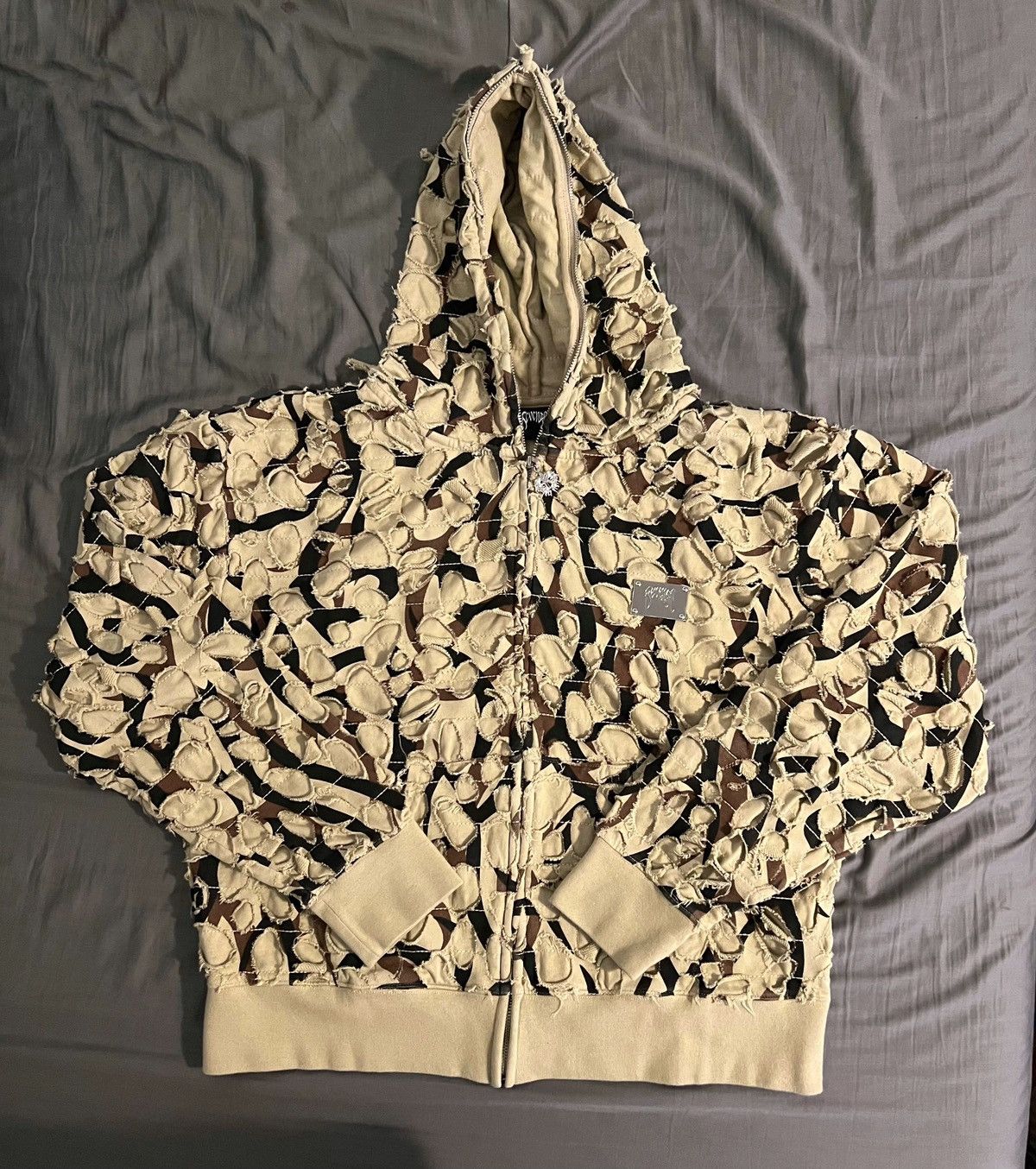 Revenge Boro R-Camo Distressed Full Zip Hoodie Khaki