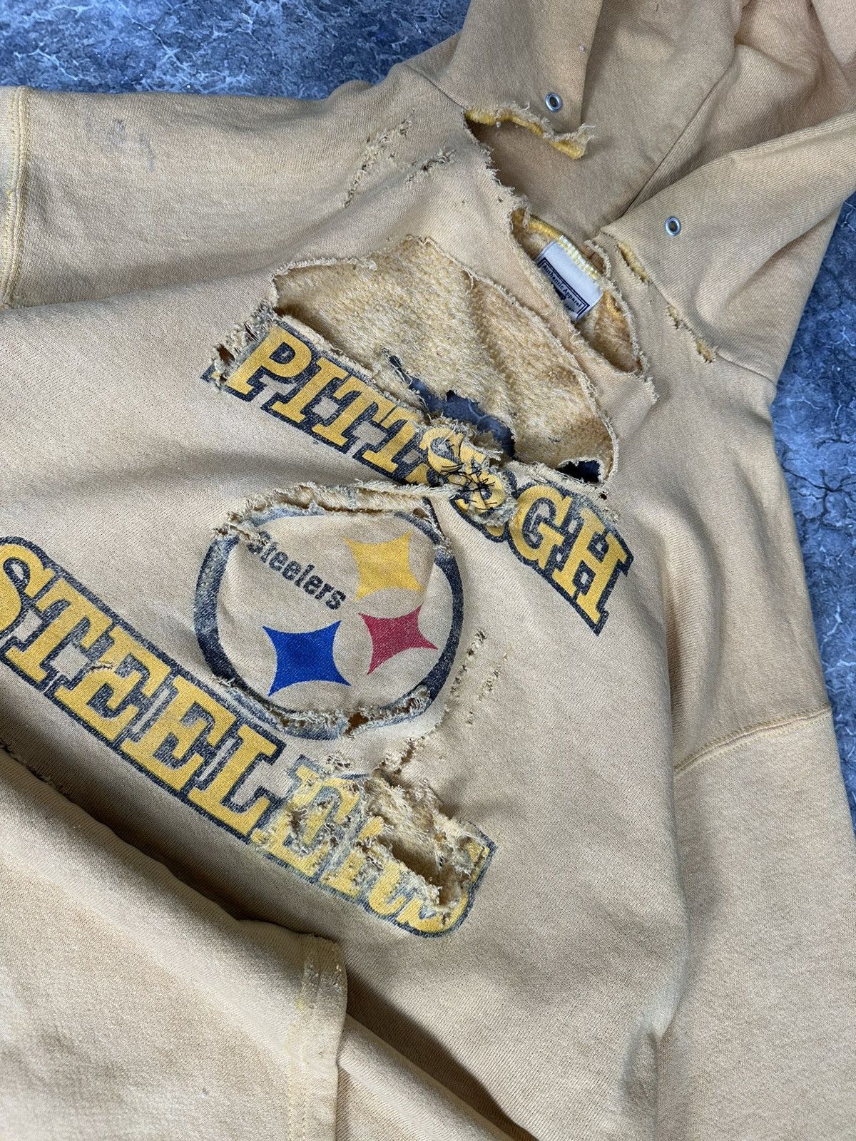 NFL × Vintage Thrashed and Repaired Pittsburgh Steelers Hoodie Size US M / EU 48-50 / 2 - 2 Thumbnail