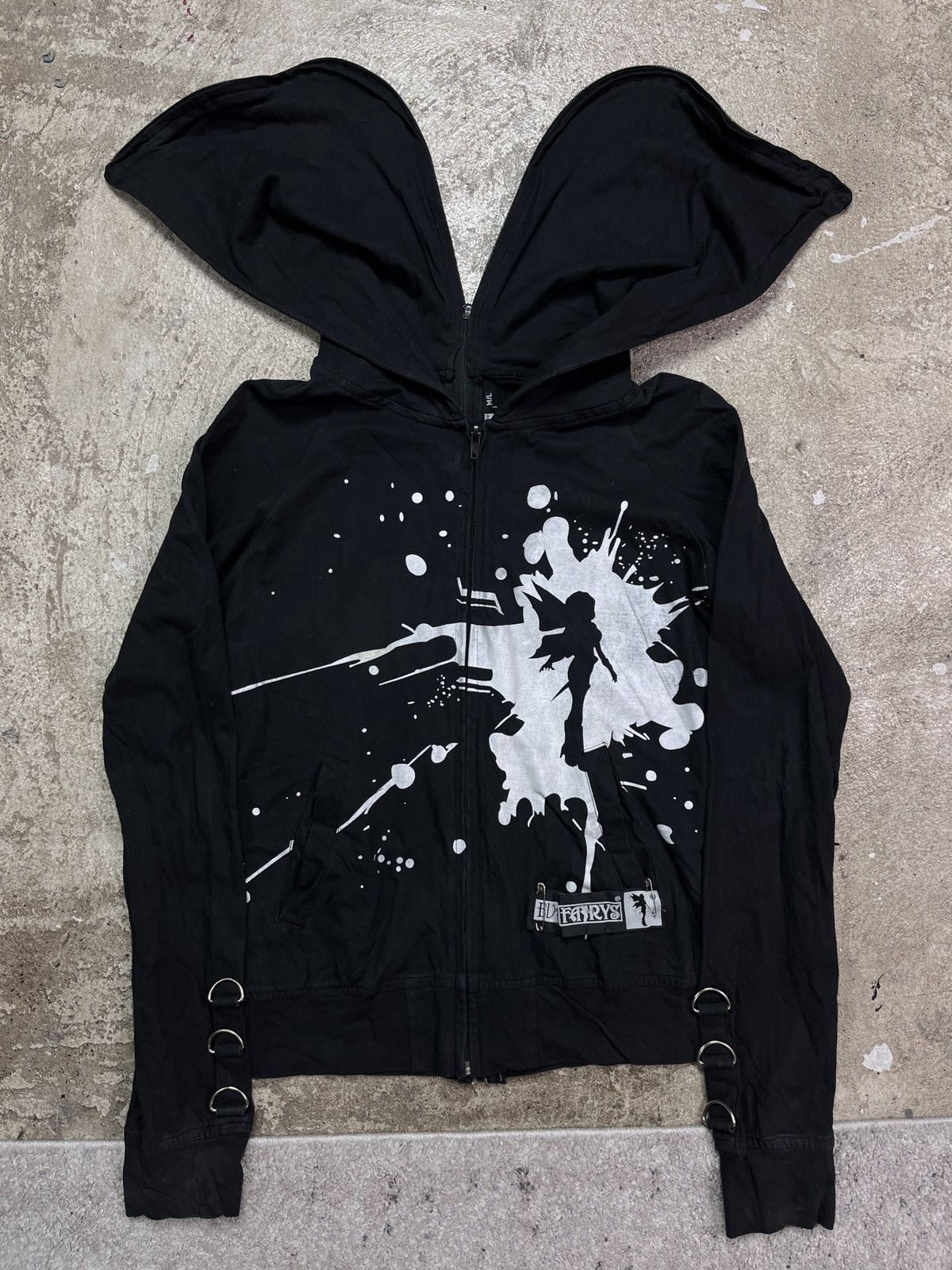 Vintage EVIL FAIRYS Y2K AVANTGARDE DOUBLE HOODED ZIP HOODIE - № 1299 Size M / US 6-8 / IT 42-44 - 2 Thumbnail