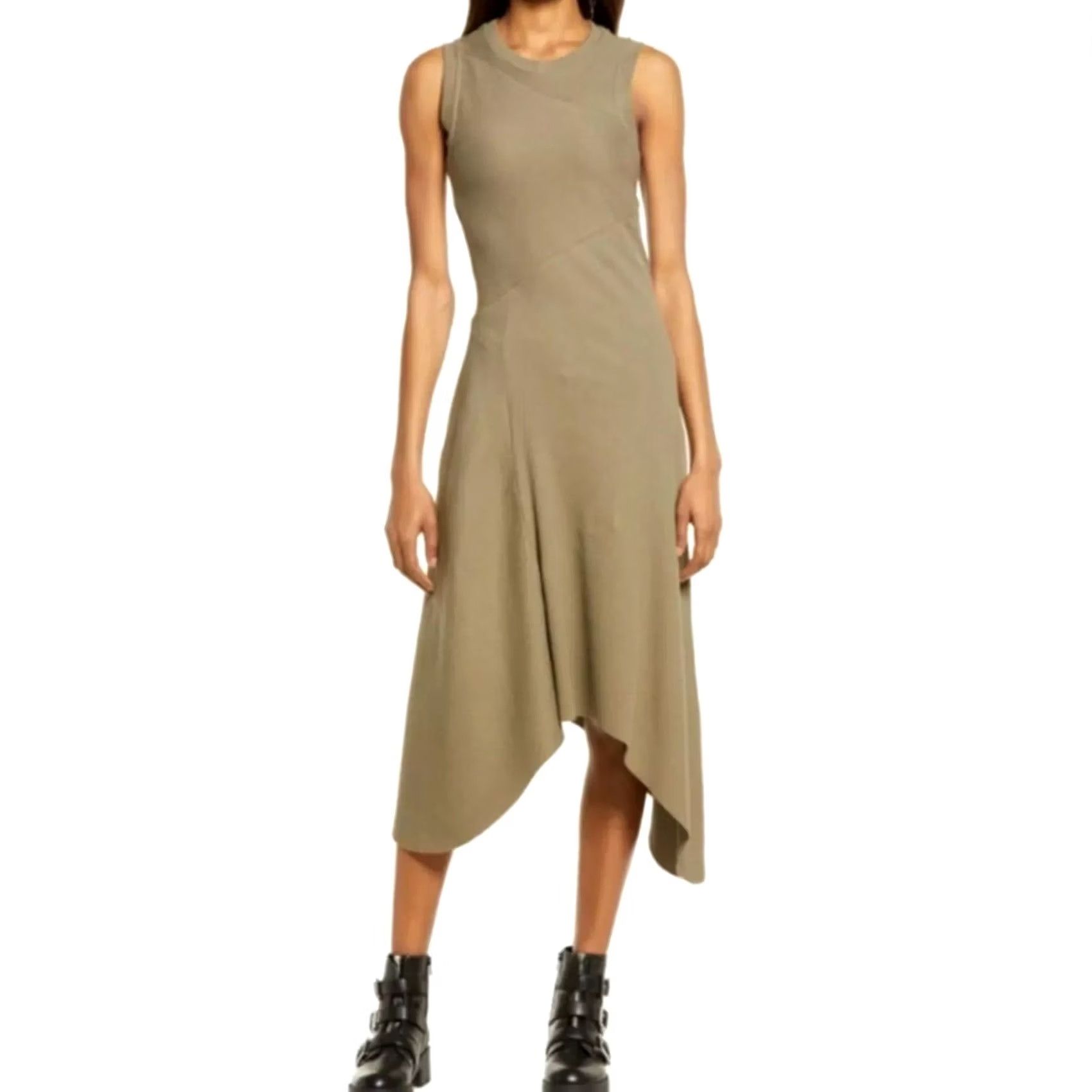Allsaints ALLSAINTS Gia Rib Midi Green Asymmetric Hem Sleeveless Dress Women's 8 Size M / US 6-8 / IT 42-44 - 2 Thumbnail