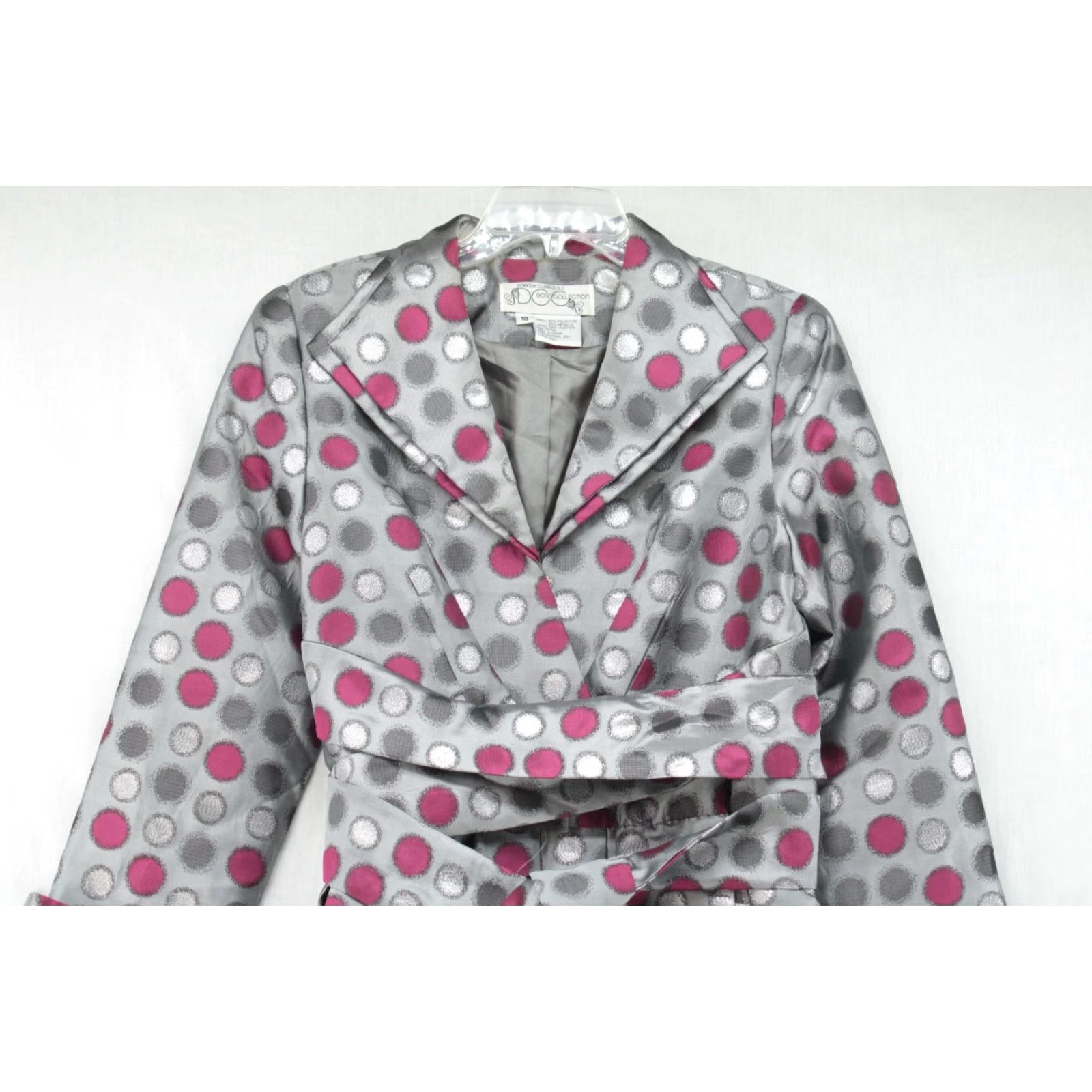 Vintage VINTAGE Dorinda Clark Cole Rose Collection Silver Party Dress Polka Dot Knee Length Lined Satin Belted Bow Shoulder Pads Womens Size 10 Size L / US 10 / IT 46 - 4 Thumbnail