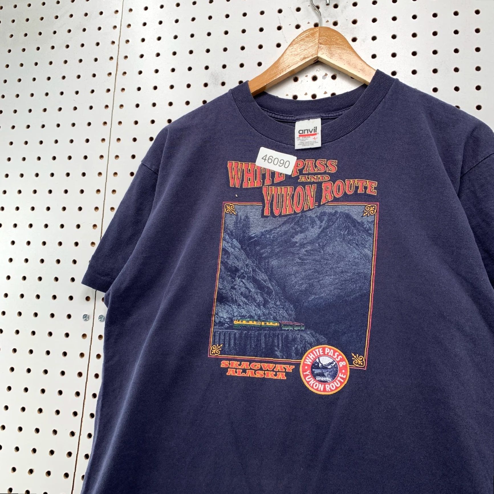 Anvil VINTAGE Skagway Alaska Shirt Men Large Blue White Pass Yukon Route T-Shirt 90s Nature Outdoor Men Size US L / EU 52-54 / 3 - 5 Thumbnail