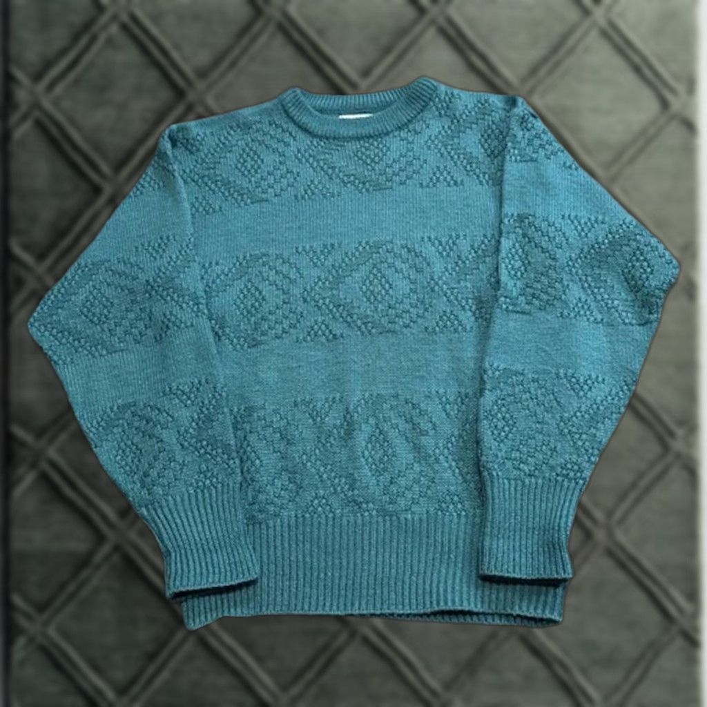 Saturdays NYC VINTAGE Saturdays Teal Blue Acrylic Knit Sweater Adult Large 80s 90s Pullover Unisex Mens Womens Size US L / EU 52-54 / 3 - 1 Thumbnail