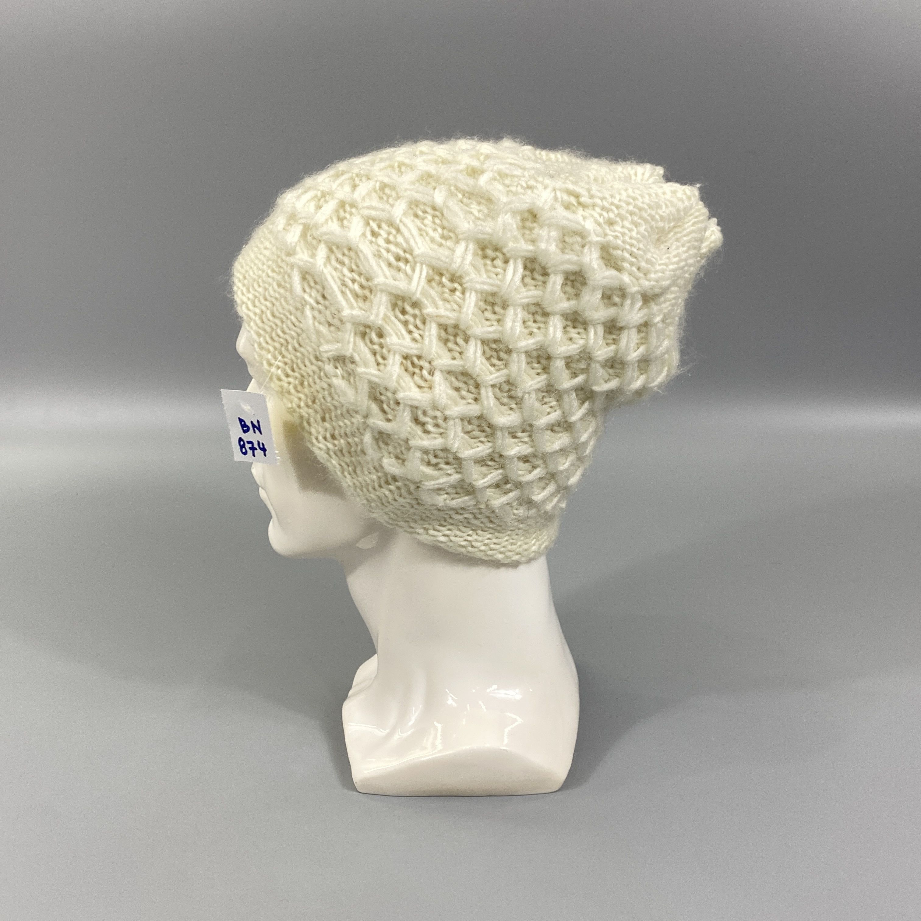 Japanese Brand White Crochet Beanie Hat -BN874 Size ONE SIZE - 1 Thumbnail