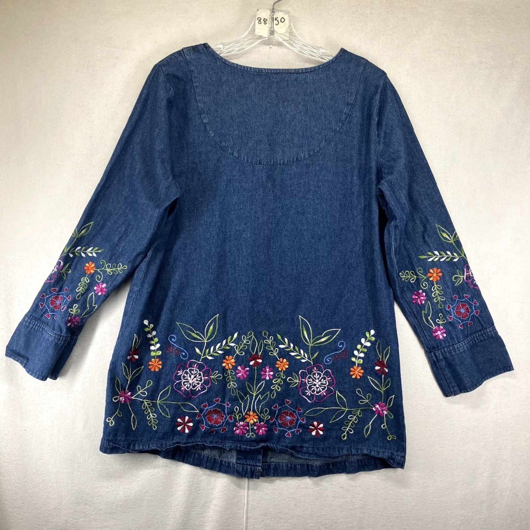 Denime VINTAGE The Vermont Country Store Women's Denim Top Tunic 100% Cotton Floral Embroidered Buttons Long Sleeve All Seasons Fall Spring Winter Womens Size M / US 6-8 / IT 42-44 - 2 Thumbnail