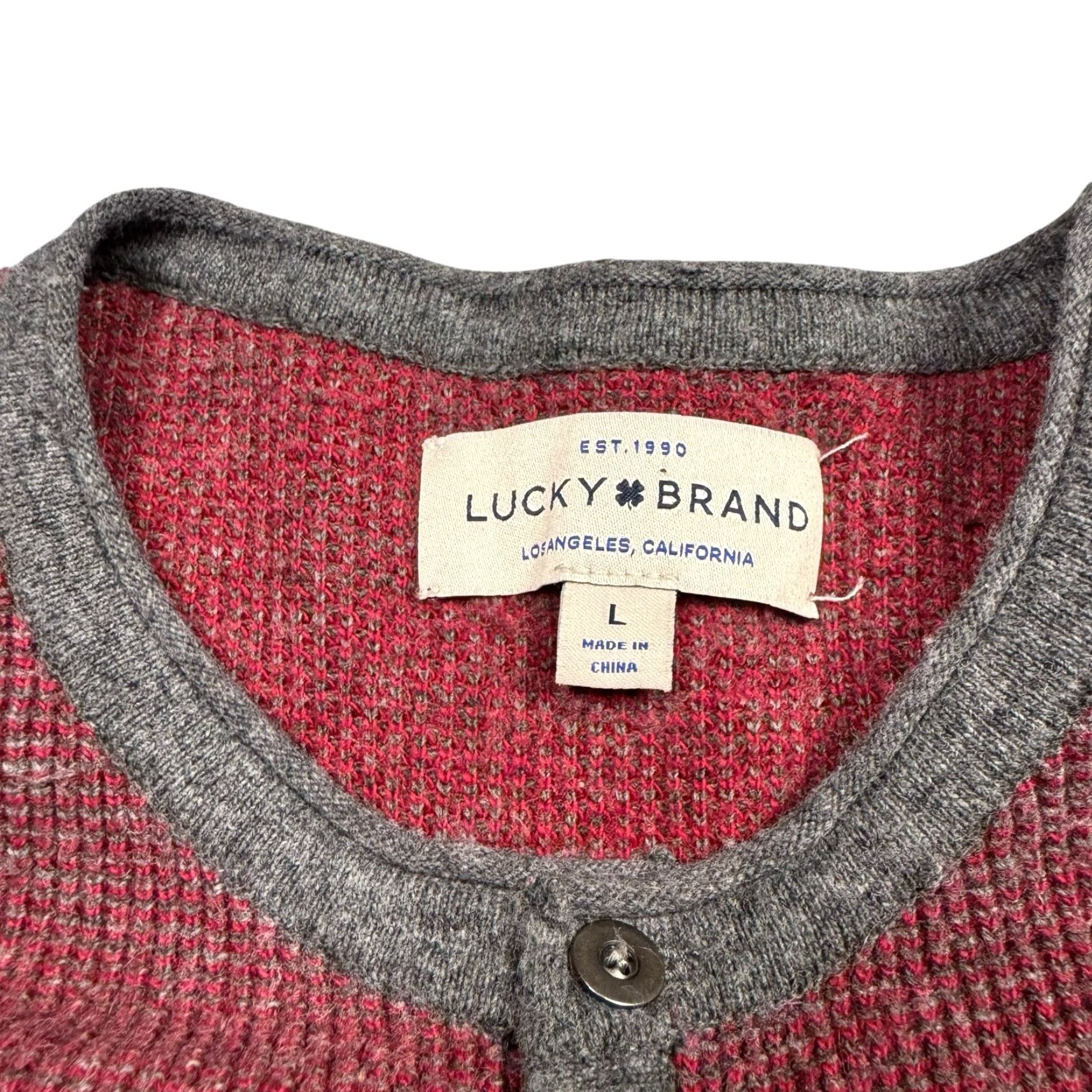 Lucky Brand Lucky Brand Sweater Mens L Henley Colorado Cross Stitch Thermal Winter Knit Crew Neck Long Sleeve Red Size US L / EU 52-54 / 3 - 4 Thumbnail
