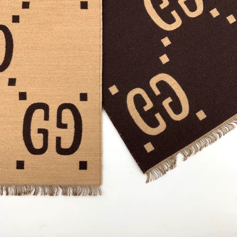 Gucci Gucci Brown logo jacquard full-print wool tassel scarf Size ONE SIZE - 5 Thumbnail