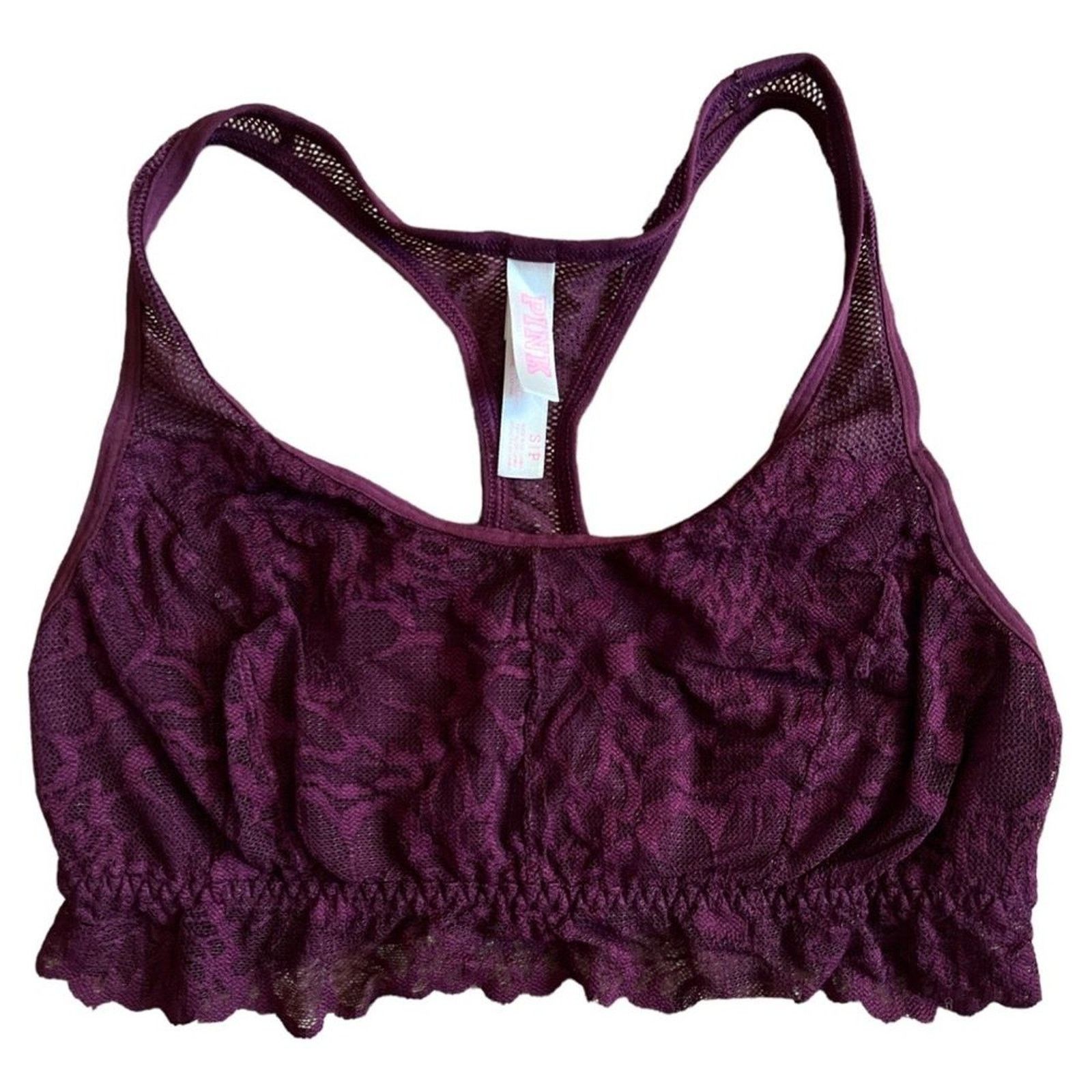 Victoria's Secret VICTORIA'S SECRET PINK Burgandy Lace Racerback Bralette, S Size ONE SIZE - 2 Thumbnail
