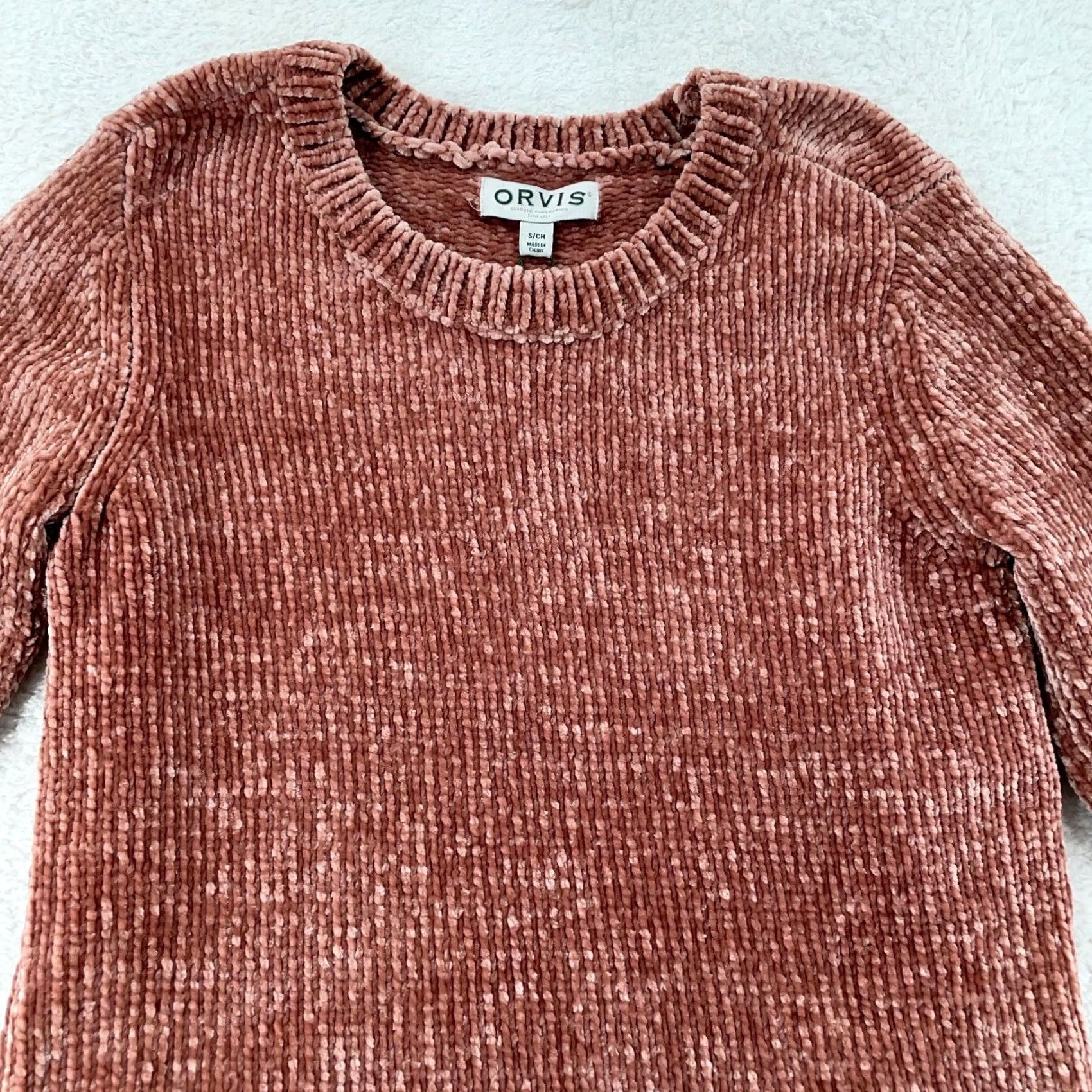Orvis Orvis Chenille Sweater Women Small Pink Velour Cozy Soft Relaxed Fit Long Sleeve Raglan Sleeve Pullover Knit Casual Fall Winter Size S / US 4 / IT 40 - 2 Thumbnail