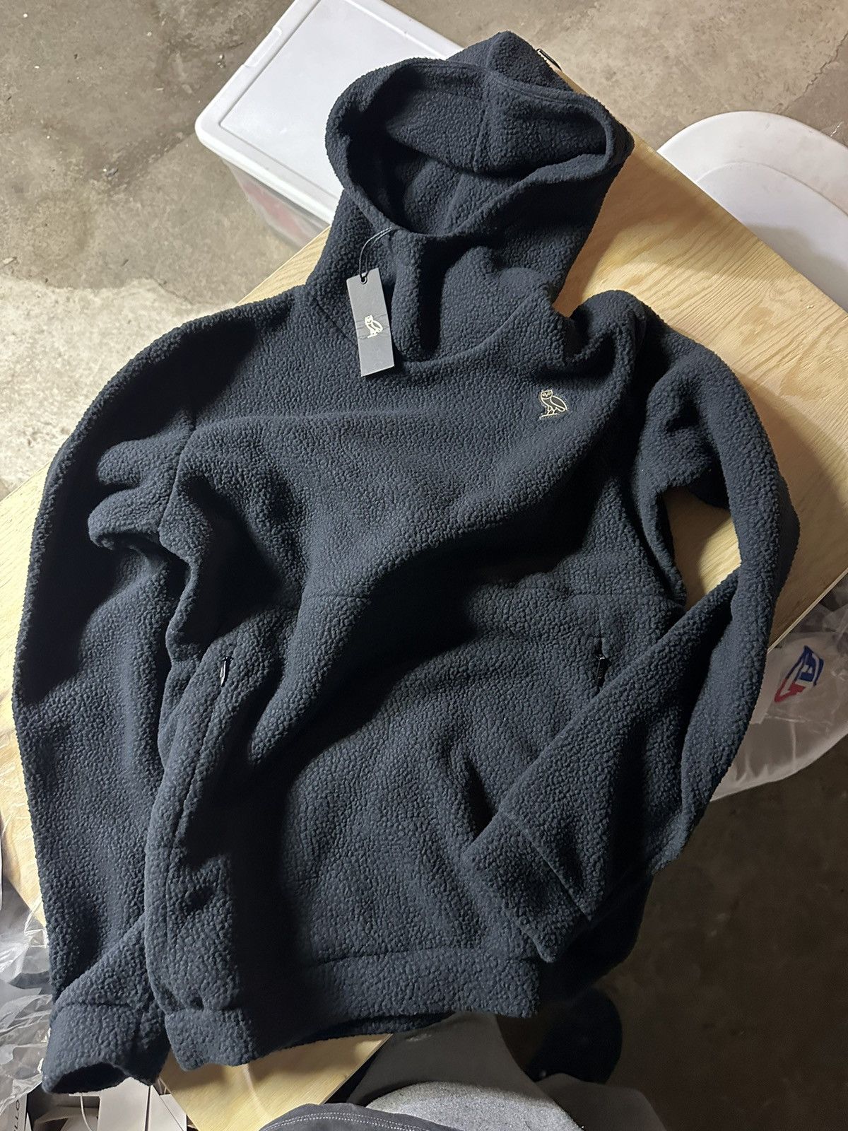 Drake × Octobers Very Own OVO Sherpa mockneck hoodie - black 