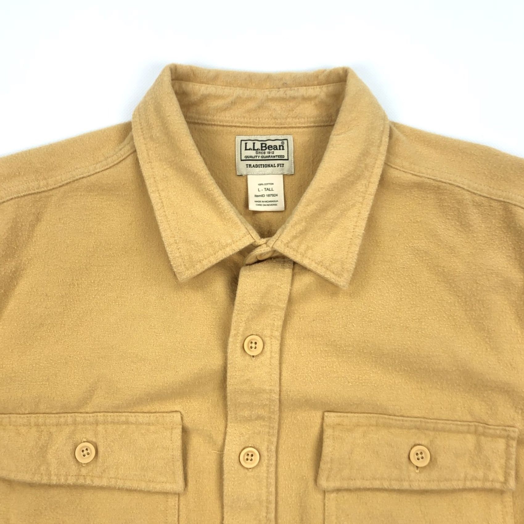 Vintage L.L.Bean Mens L Tall Traditional Fit Flannel Button-Down Shirt Mustard Yellow Tan Size US L / EU 52-54 / 3 - 3 Thumbnail
