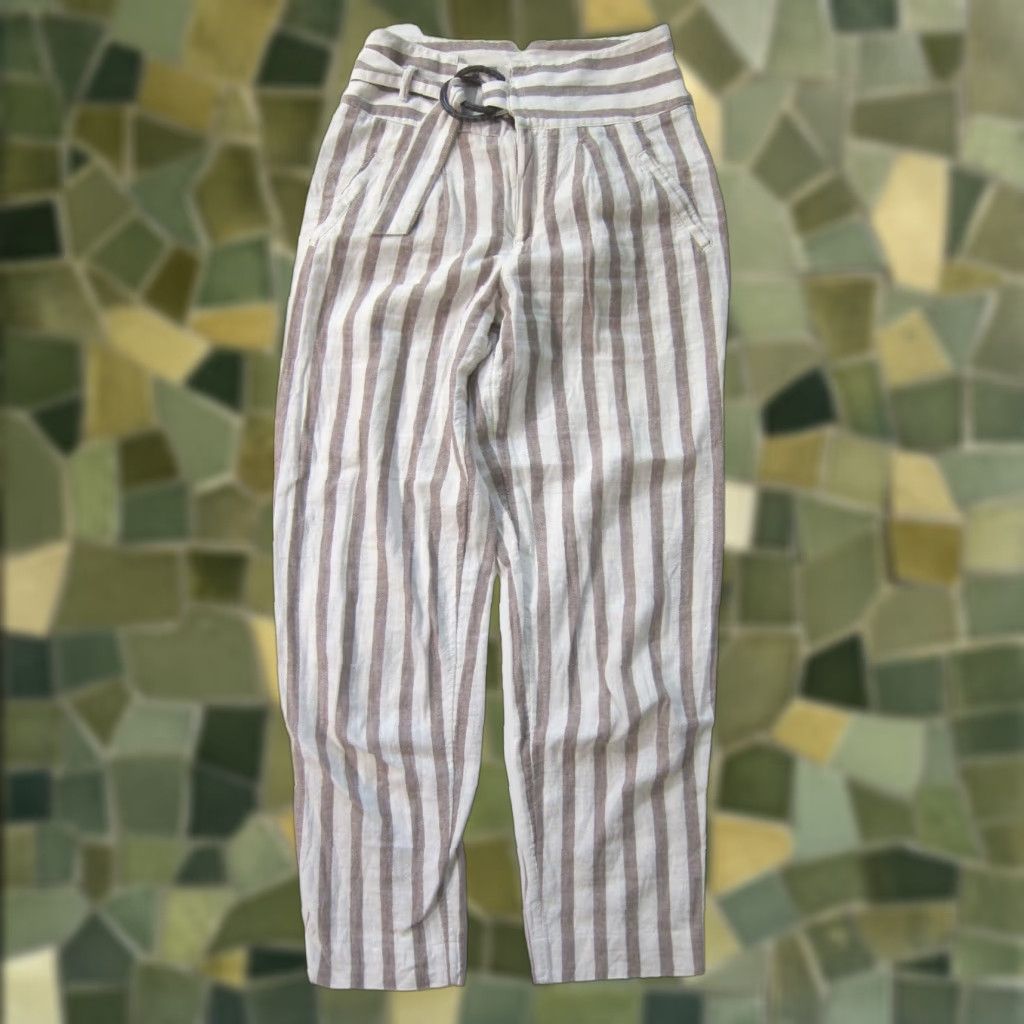 Anthropologie By Anthropologie Linen Cotton White Brown Stripe High Rise Pocket Chino Pant 0 Size 25" / US 0 / IT 36 - 1 Thumbnail