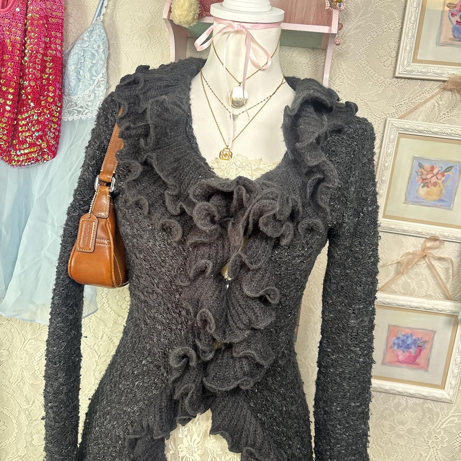 Sonia Rykiel vintage cozy wool ruffle cardigan with snatched vibe Size M / US 6-8 / IT 42-44 - 5 Thumbnail