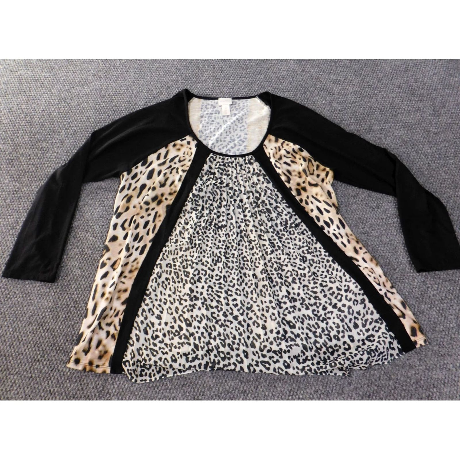Vintage Chicos Blouse Shirt Women 2 Brown Animal Print Polyester Round Neck Long Sleeve Pullover Casual Regular Size 2 2 Size XS / US 0-2 / IT 36-38 - 2 Thumbnail