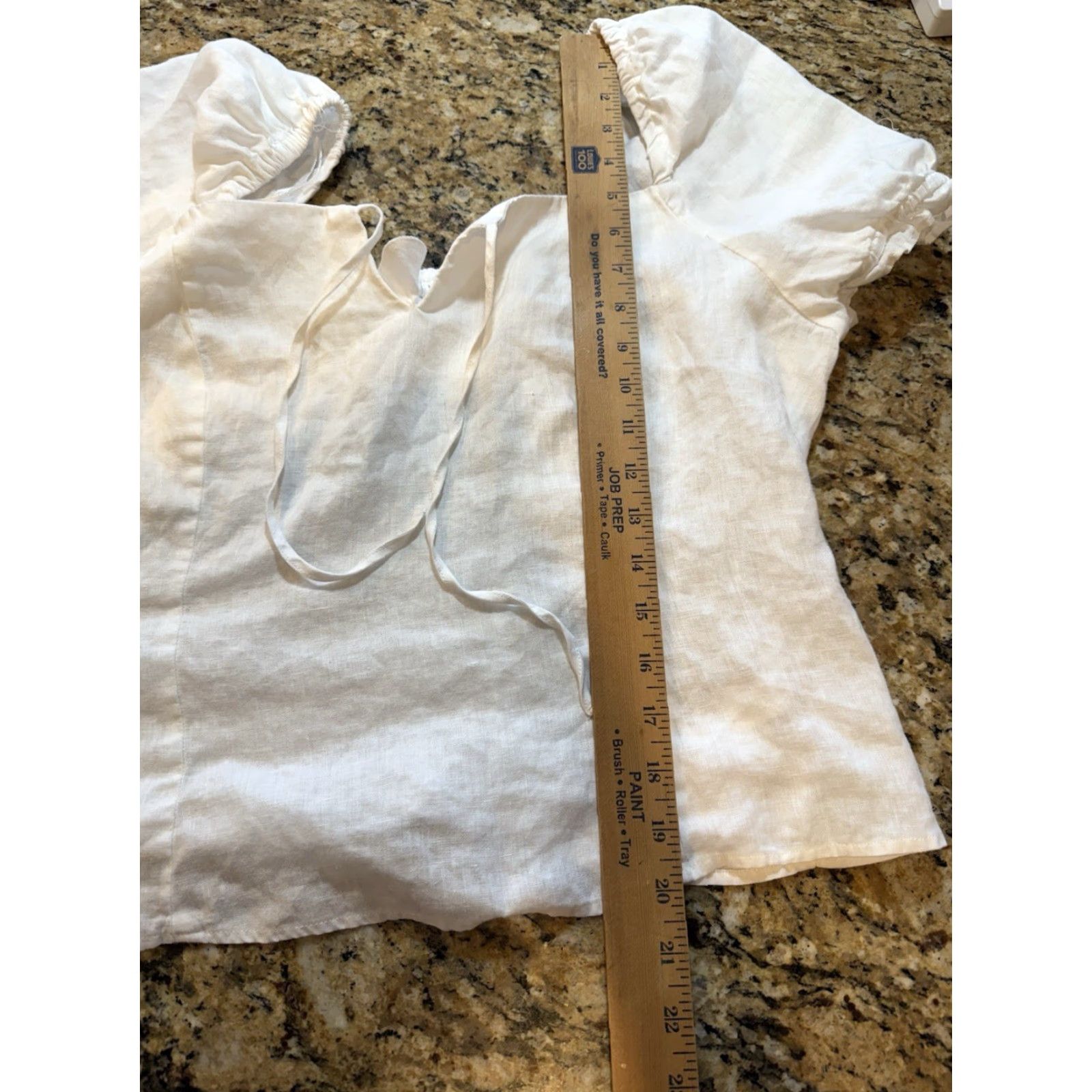 H&M VINTAGE H&M Shirt Women XL White Linen Short Puff Sleeve Smocked back Top Size XL / US 12-14 / IT 48-50 - 4 Thumbnail