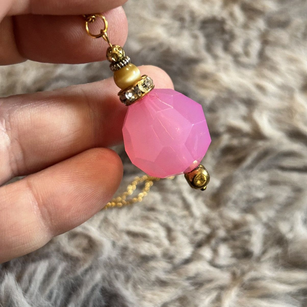 Handmade Handcrafted faceted pink lucite pendant on chain necklace Size ONE SIZE - 6 Thumbnail