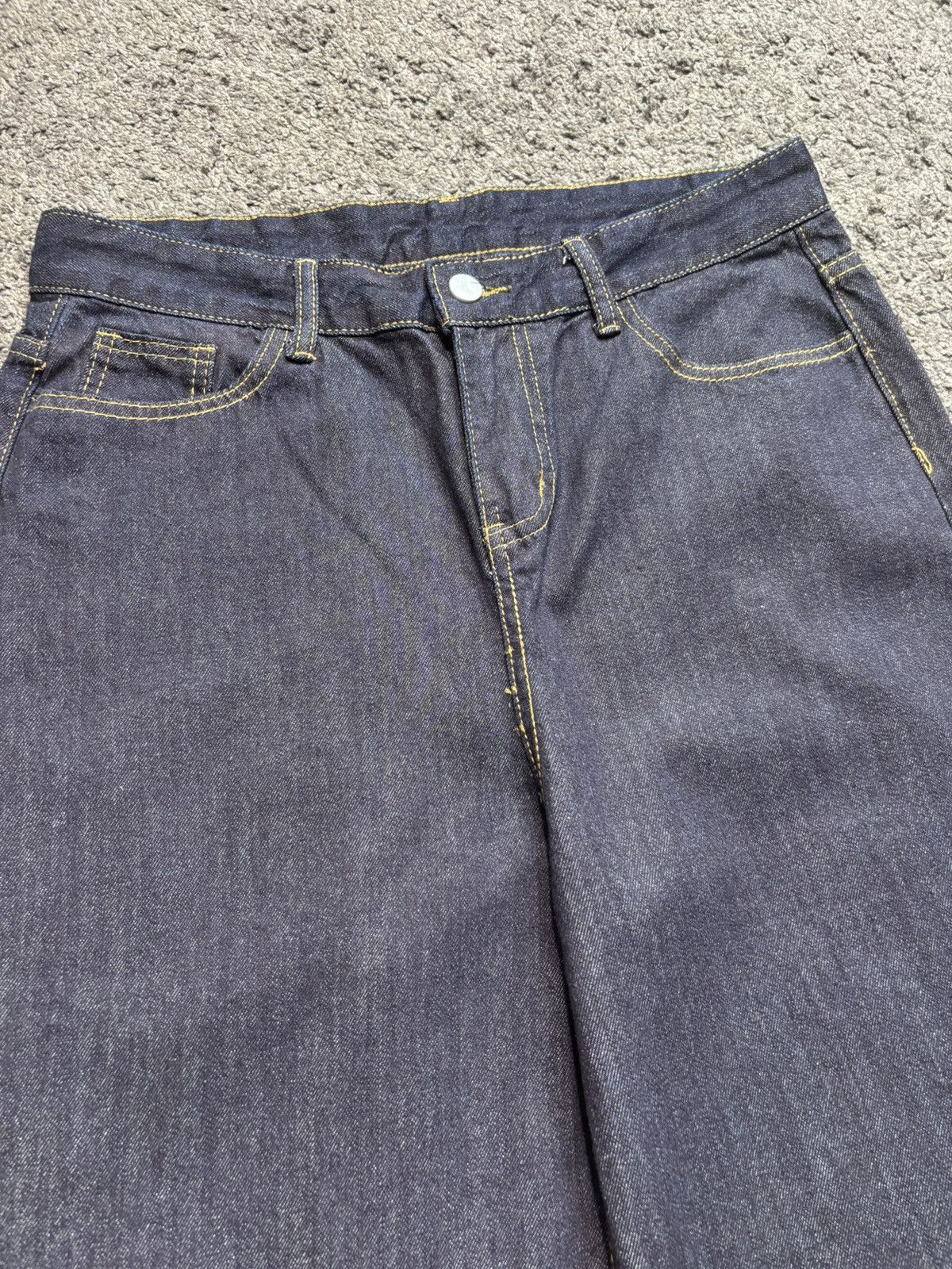 Jean × Vintage Vintage streetwear yellow stitches marine blue baggy jeans Size US 35 - 8 Thumbnail