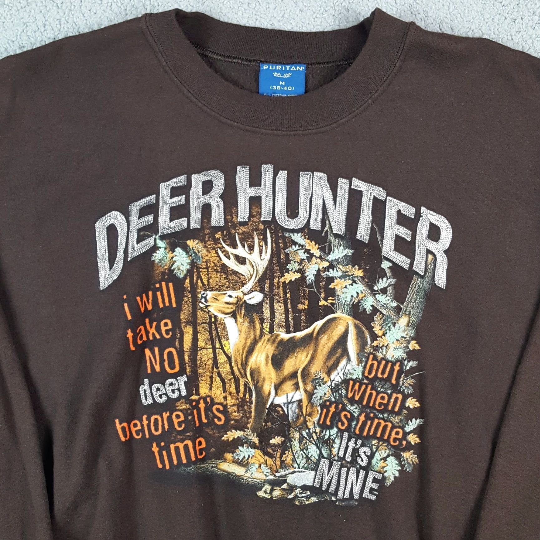 Hunter VINTAGE Puritan Deer Hunter Sweatshirt Pullover Crewneck M Brown cotton blend fleece Men Vintage 90s Outdoor Sports USA University Hunting Size US M / EU 48-50 / 2 - 2 Thumbnail
