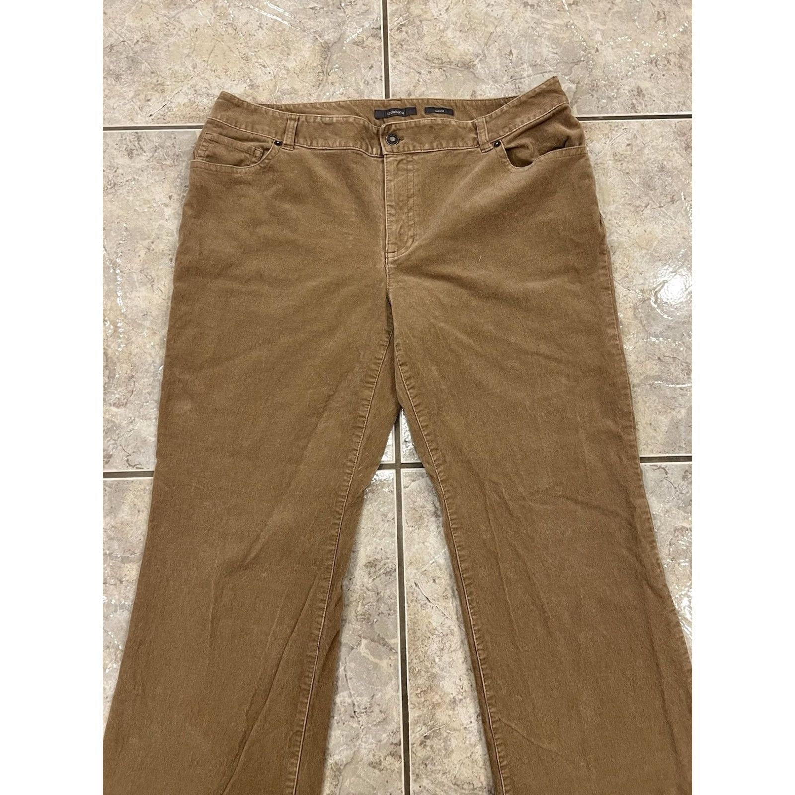 Liz Claiborne Womens Liz Claiborne Bootcut Corduroy Pants Brown Khaki Tan 36X28 Regular Stretch Inseam 28 | 16 EU 16 Size 38" / US 16 / IT 52 - 2 Thumbnail