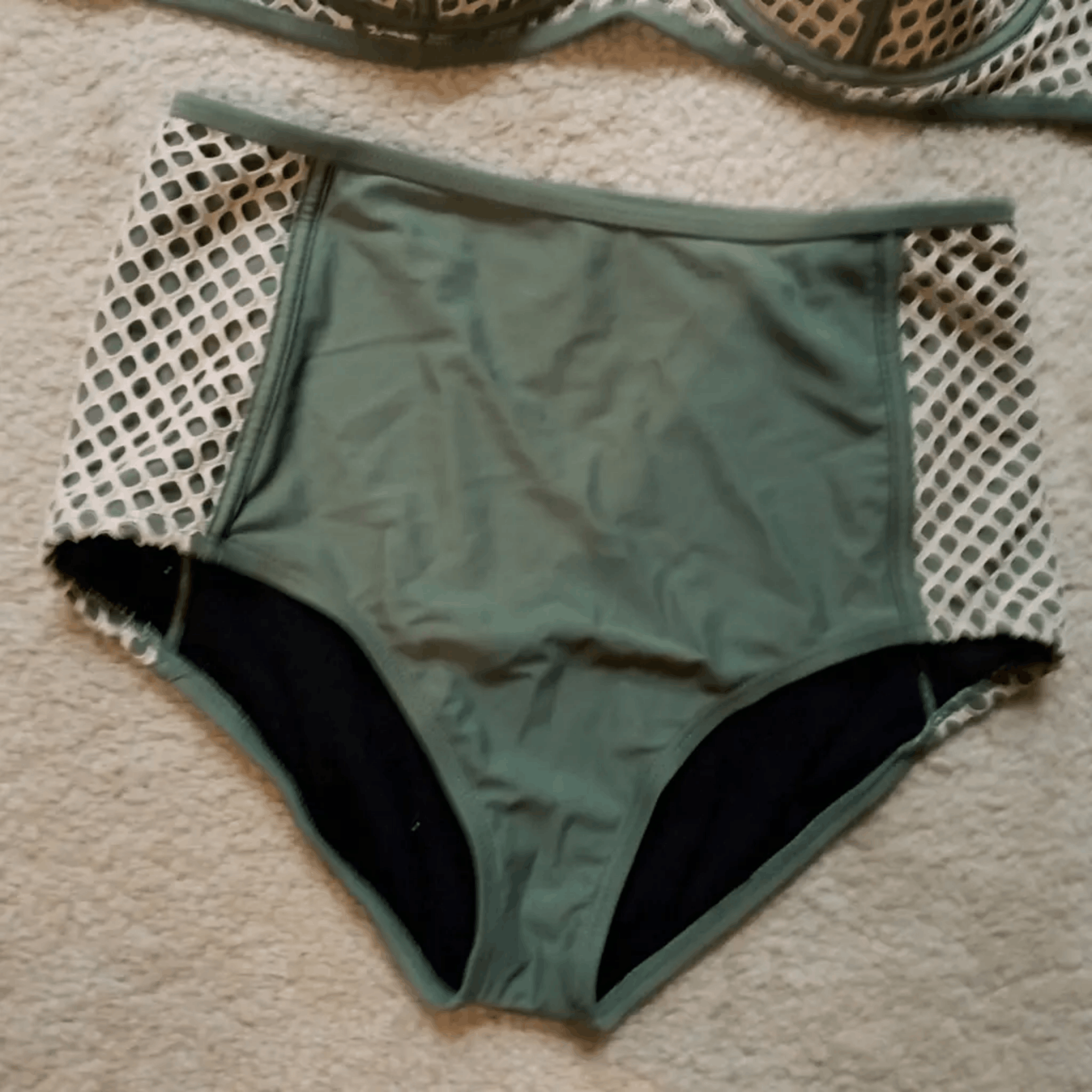 Other Green Mesh Retro High-Waist Bikini Set Size ONE SIZE - 6 Thumbnail