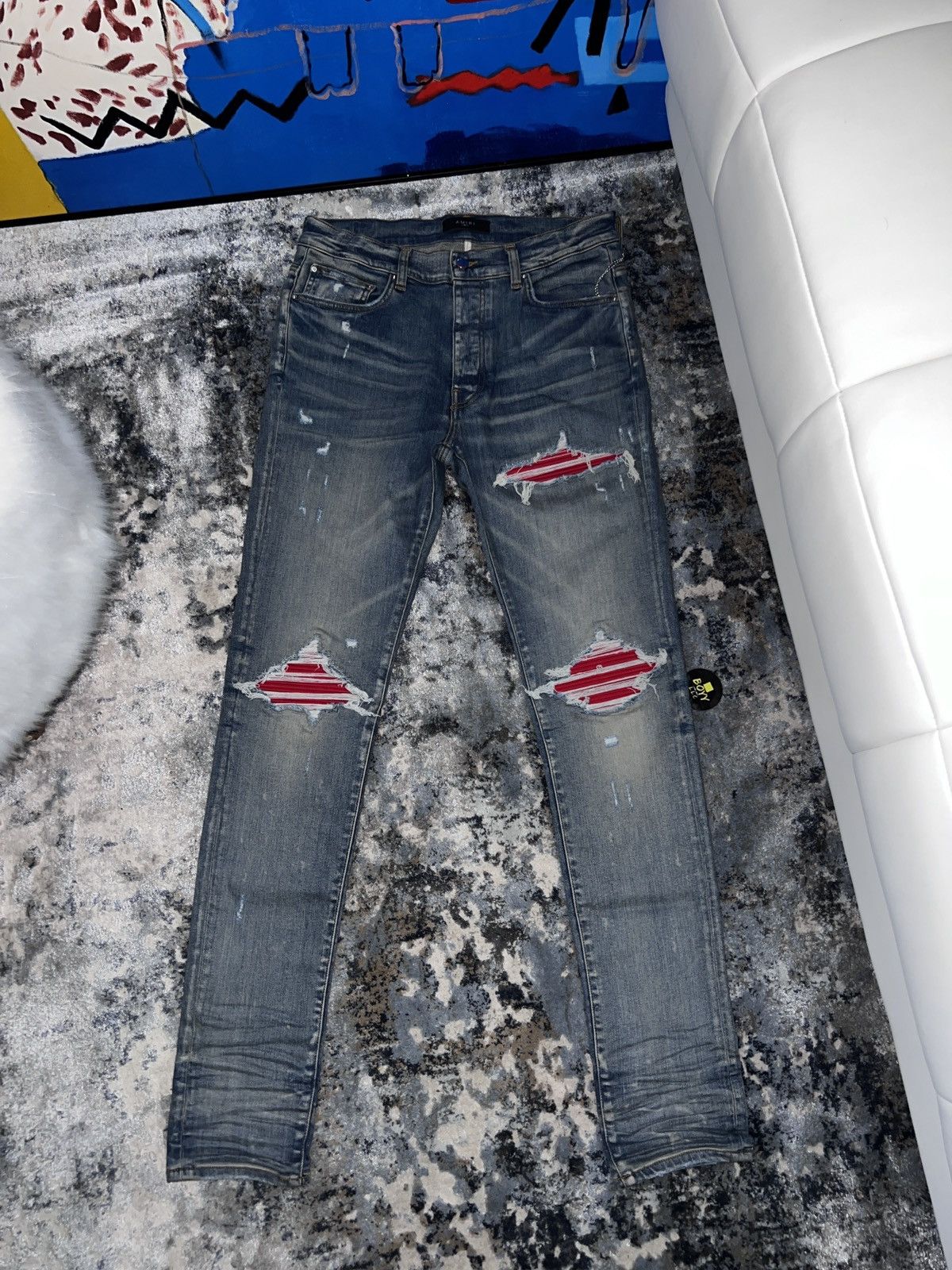 Pre-owned Amiri Red Patch Mx1 Jeans In Indigo