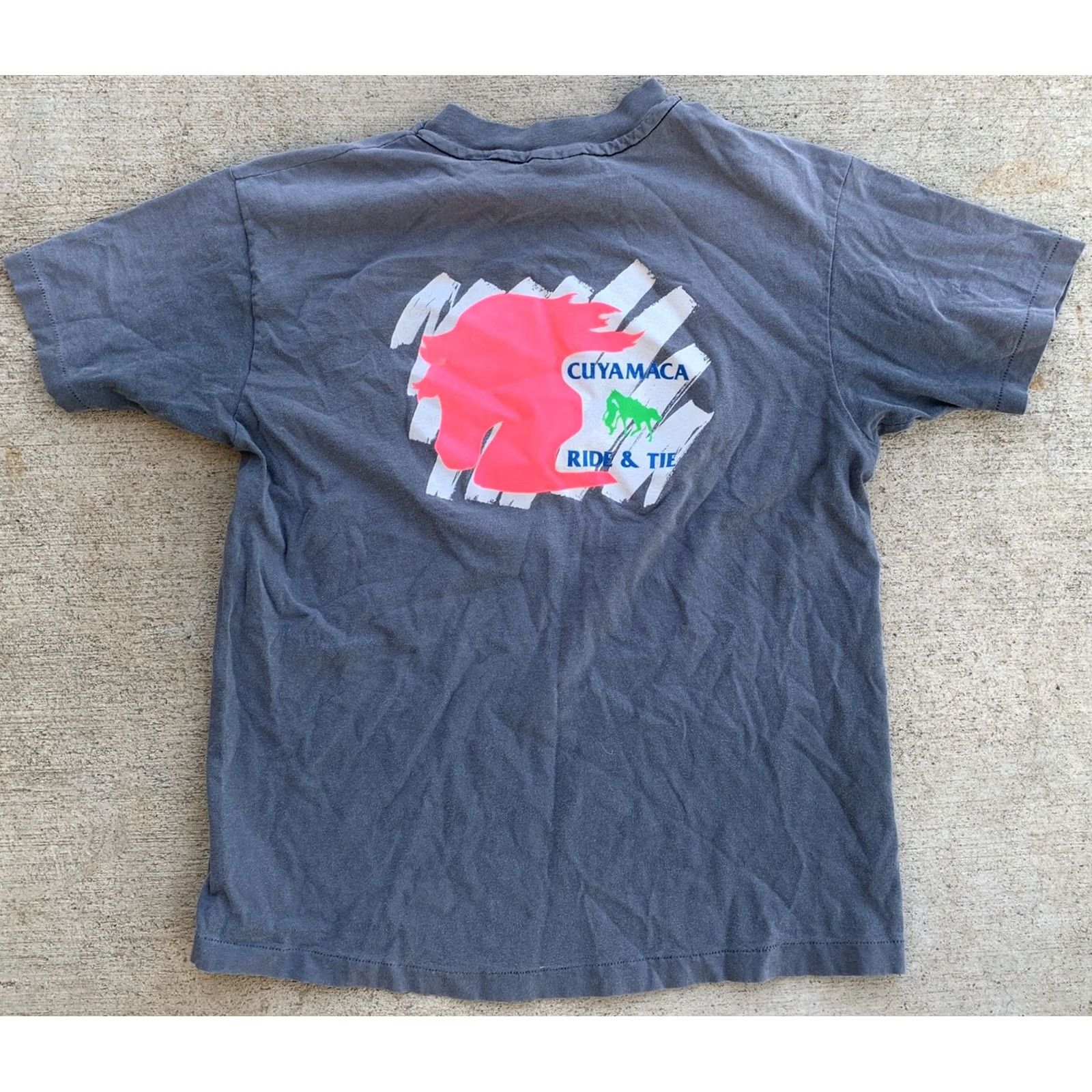 Hanes VINTAGE Hanes Cuyamaca Ride & Tie T Shirt Graphic Tee 80s 90s L Mens Gray Neon Graphics Back Front Size US L / EU 52-54 / 3 - 5 Thumbnail