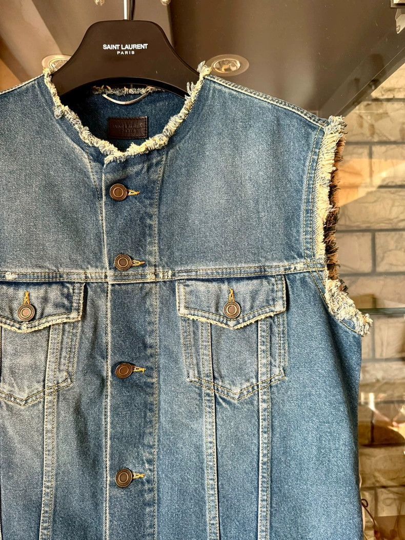 Saint Laurent Paris Saint Laurent Paris Saint Laurent Blue Denim Frayed Vest-2 Size US M / EU 48-50 / 2 - 2 Thumbnail