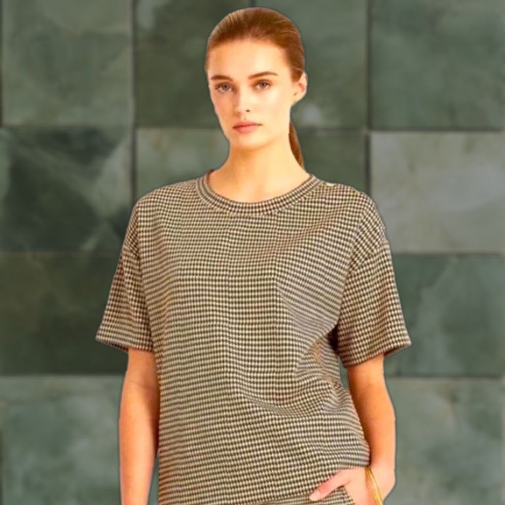 Ralph Lauren Lauren Ralph Lauren Black Label Top Houndstooth Brown Black Logo Buttons Sz XL Women, Basic Knit, Short Sleeve, Machine Washable Size XL / US 12-14 / IT 48-50 - 1 Thumbnail