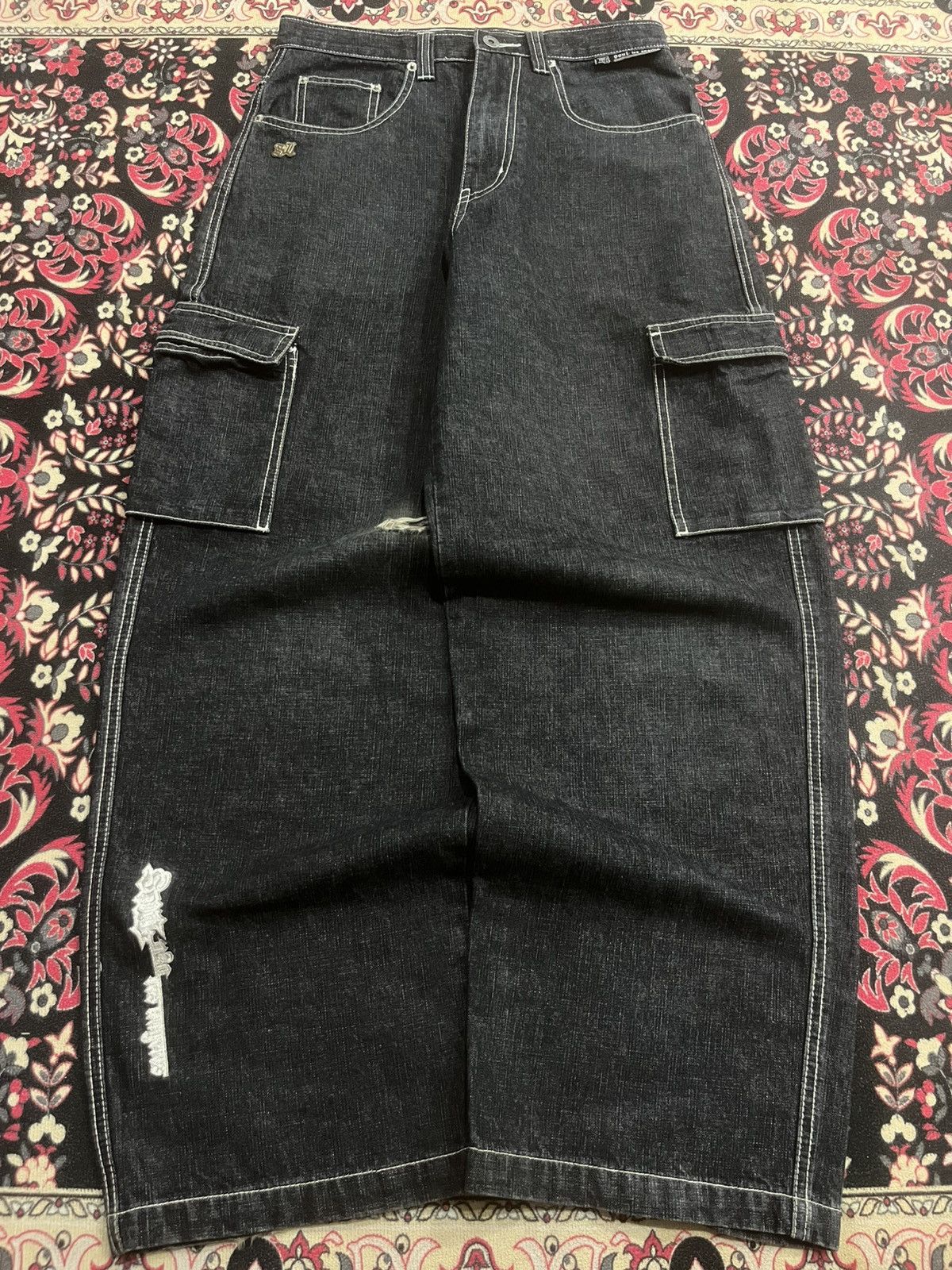 JNCO Vintage Soul Los Angeles Cargo Baggy Black Washed Jeans Size US 29 - 1 Thumbnail