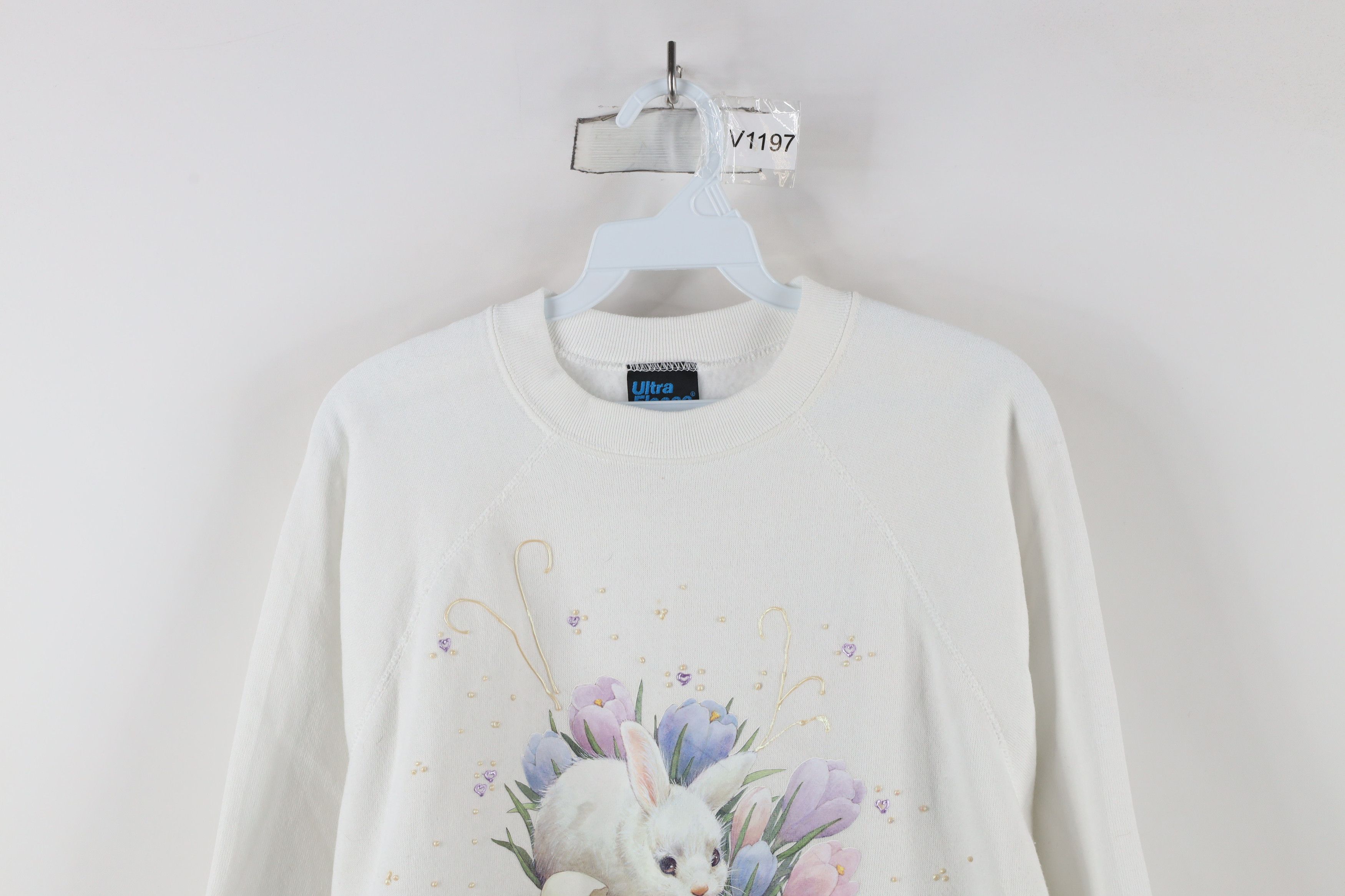 Vintage Vintage 90s Streetwear Easter Bunny Flower Puff Sweatshirt Size XL / US 12-14 / IT 48-50 - 2 Thumbnail