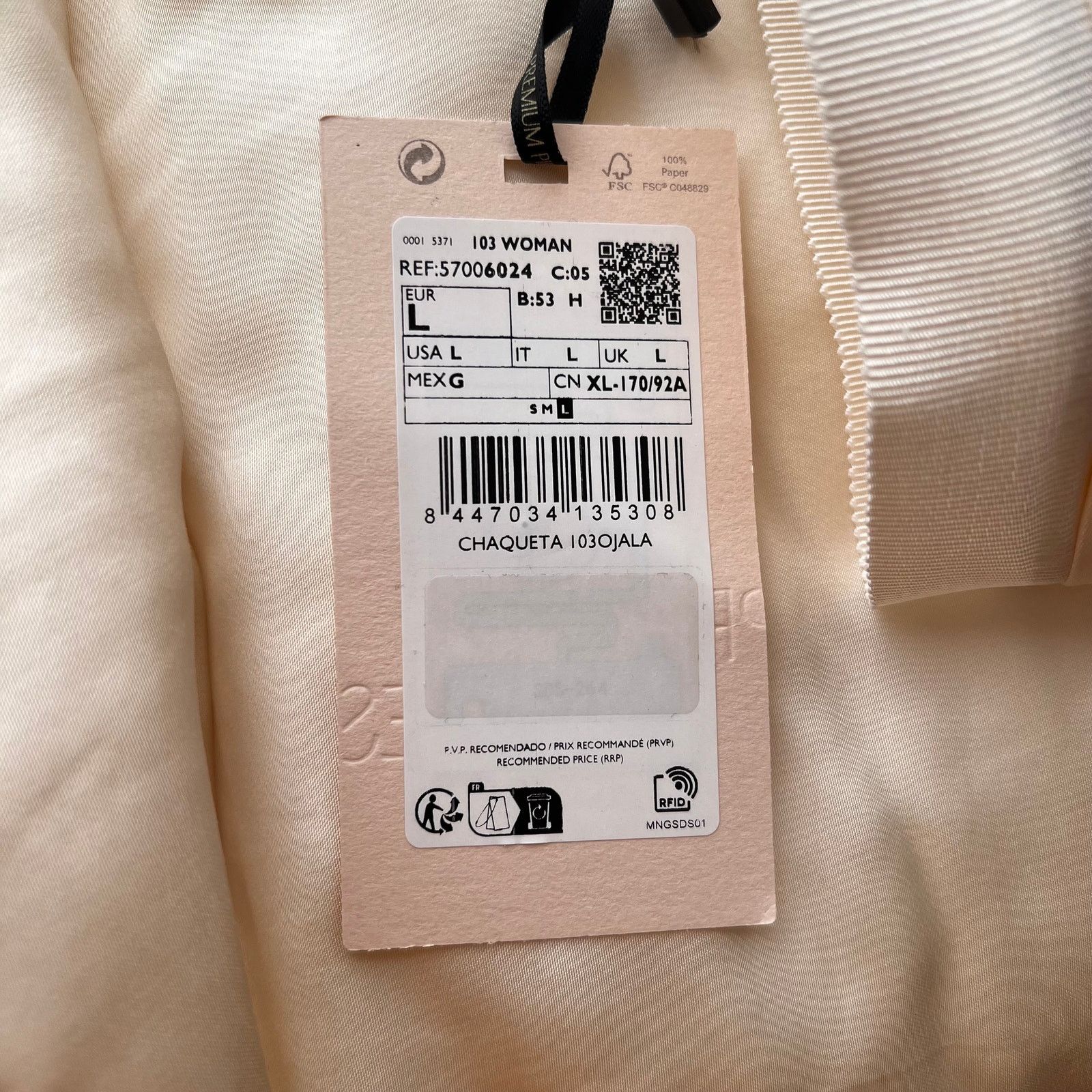 Mango Mango Beige Satin Long Puffed Sleeves Quilt Bomber Jacket Size L / US 10 / IT 46 - 13 Thumbnail