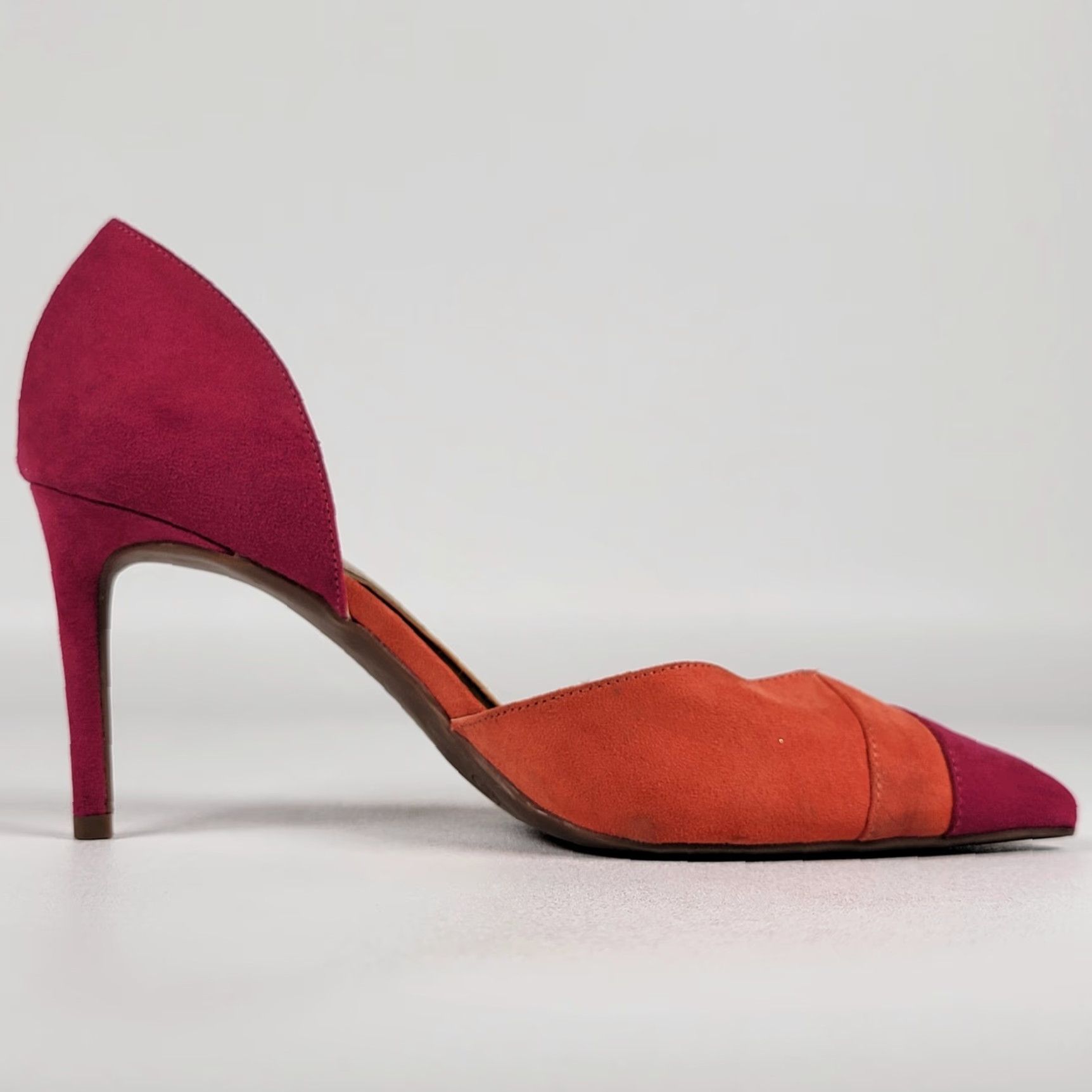 Vintage Kelly And Katie Suede 9.5 M 2 Tone Textile Heels Pump Womens Shoes Fuschia Orange Stiletto Pointed Toe Slip On Size US 10 / IT 40 - 6 Thumbnail