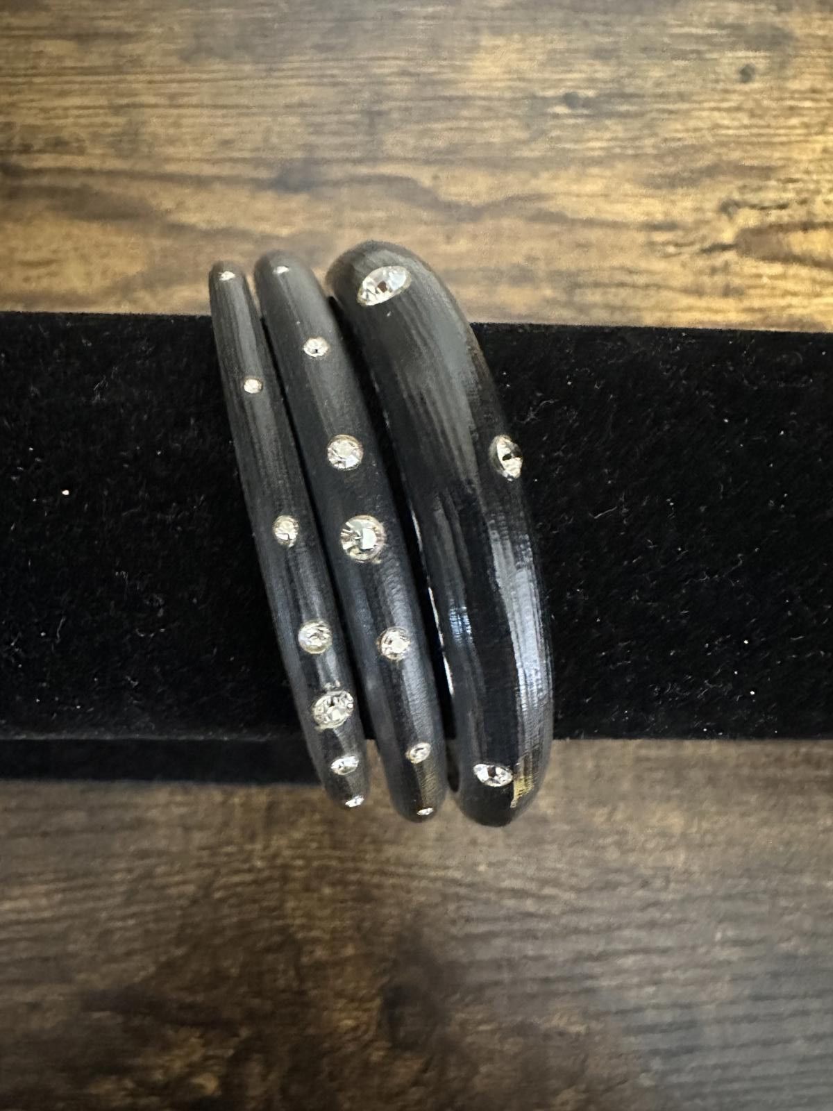Other 3 Alexis Bittar Smokey Gray Black Lucite Bangles W Crystal Size ONE SIZE - 2 Thumbnail