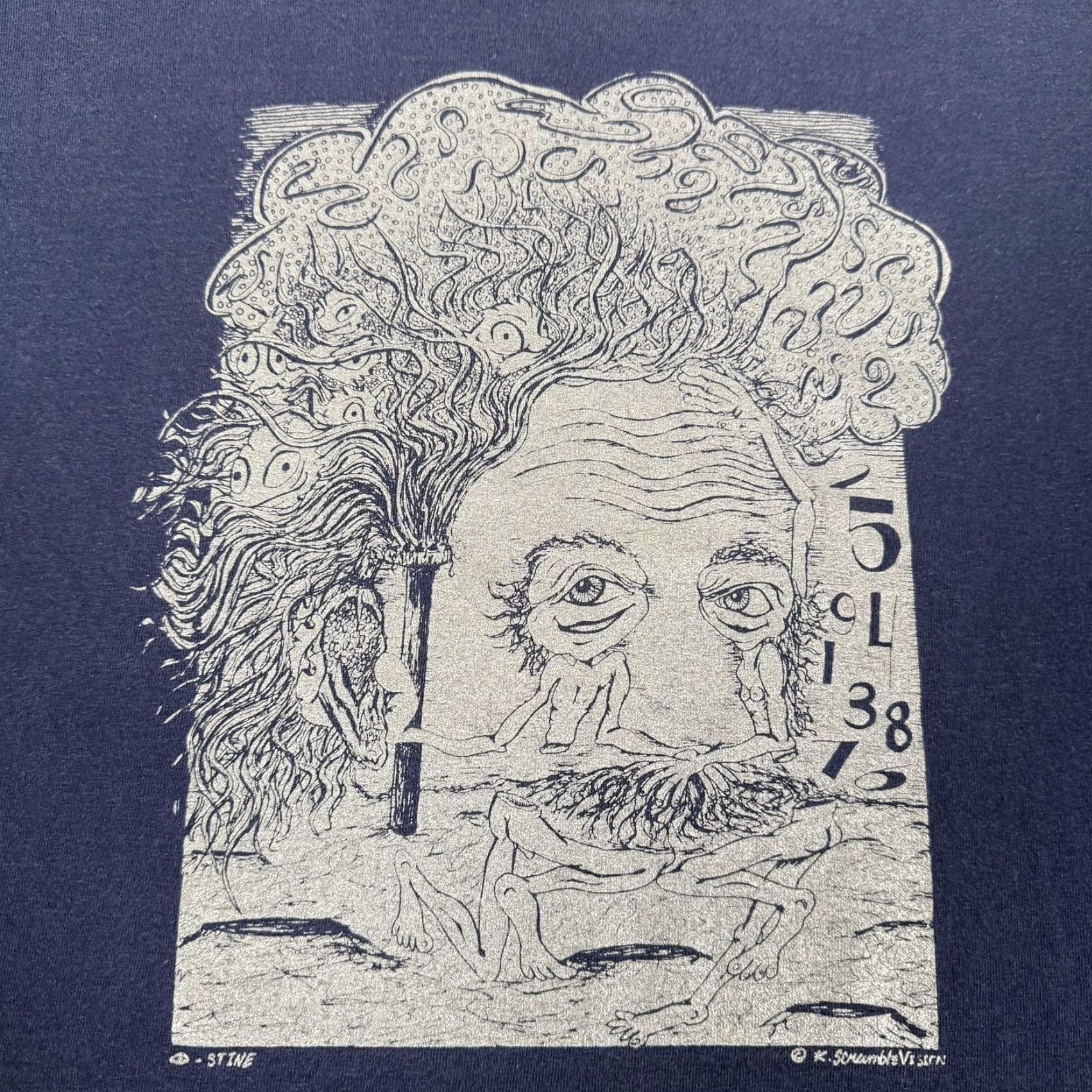 Fruit Of The Loom VINTAGE Albert Einstein Shirt Mens Large Navy Blue Scramble Campbell Graphic Print 90s Art Mens Size US L / EU 52-54 / 3 - 3 Thumbnail