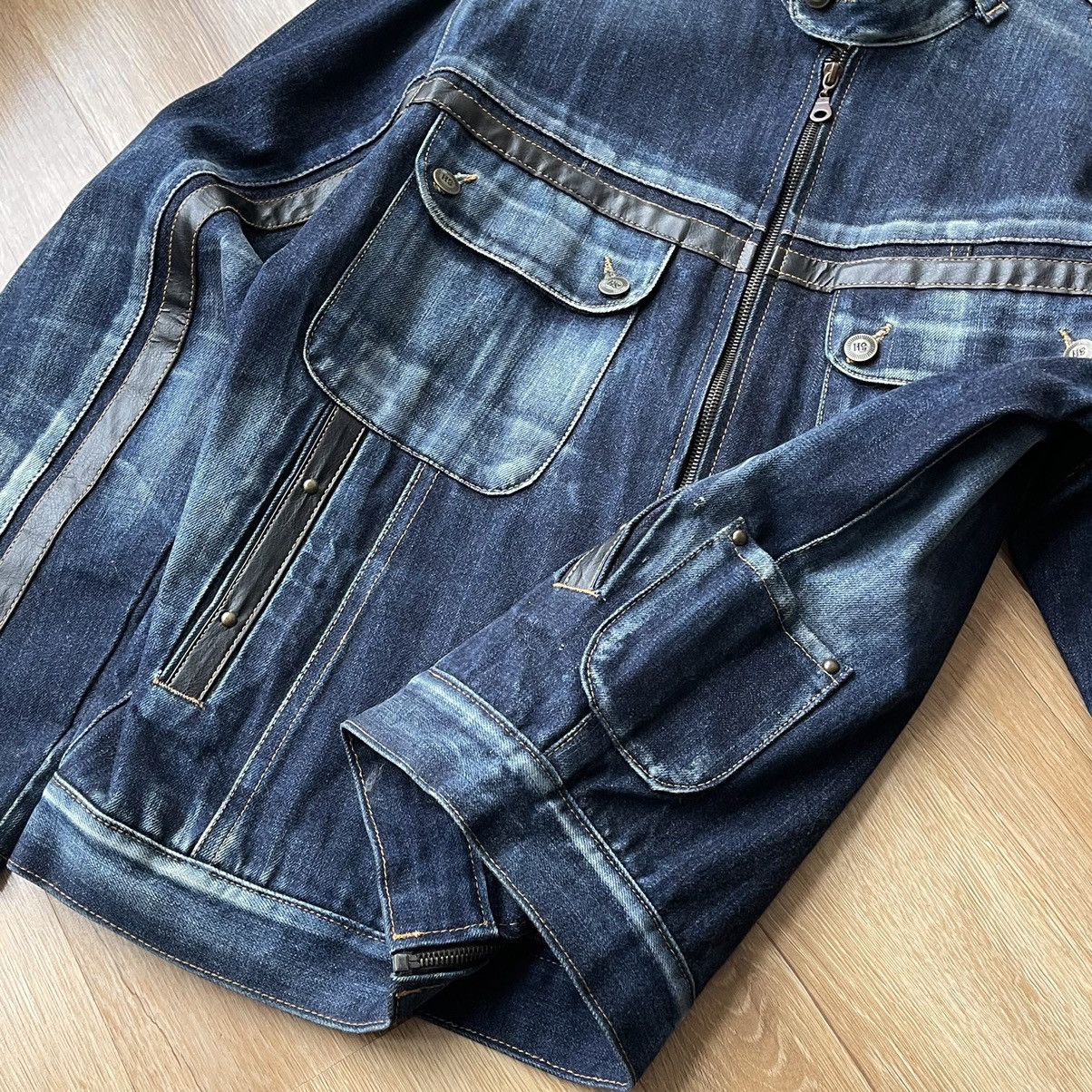 If Six Was Nine Vintage Distressed Carpenter Moto Zip Denim Jacket y2k Size US L / EU 52-54 / 3 - 5 Thumbnail