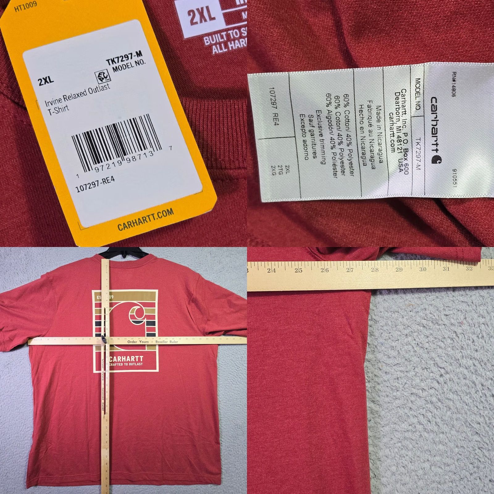 Carhartt CARHARTT Shirt Mens 2XL Red Pocket Tee Outdoor Casual NWT Logo Size US XXL / EU 58 / 5 - 8 Thumbnail