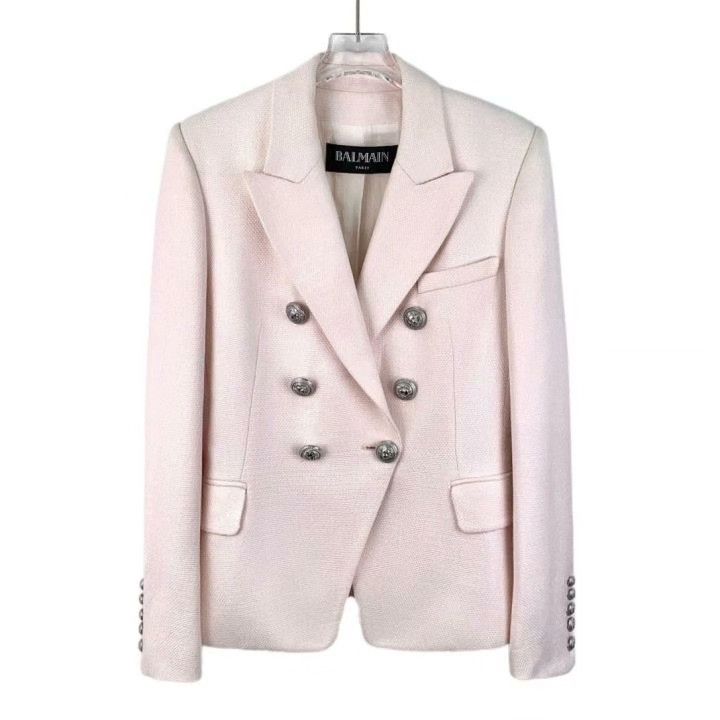 Balmain Balmain Light Pink Cotton Double-Breasted Blazer Size S / US 4 / IT 40 - 1 Thumbnail
