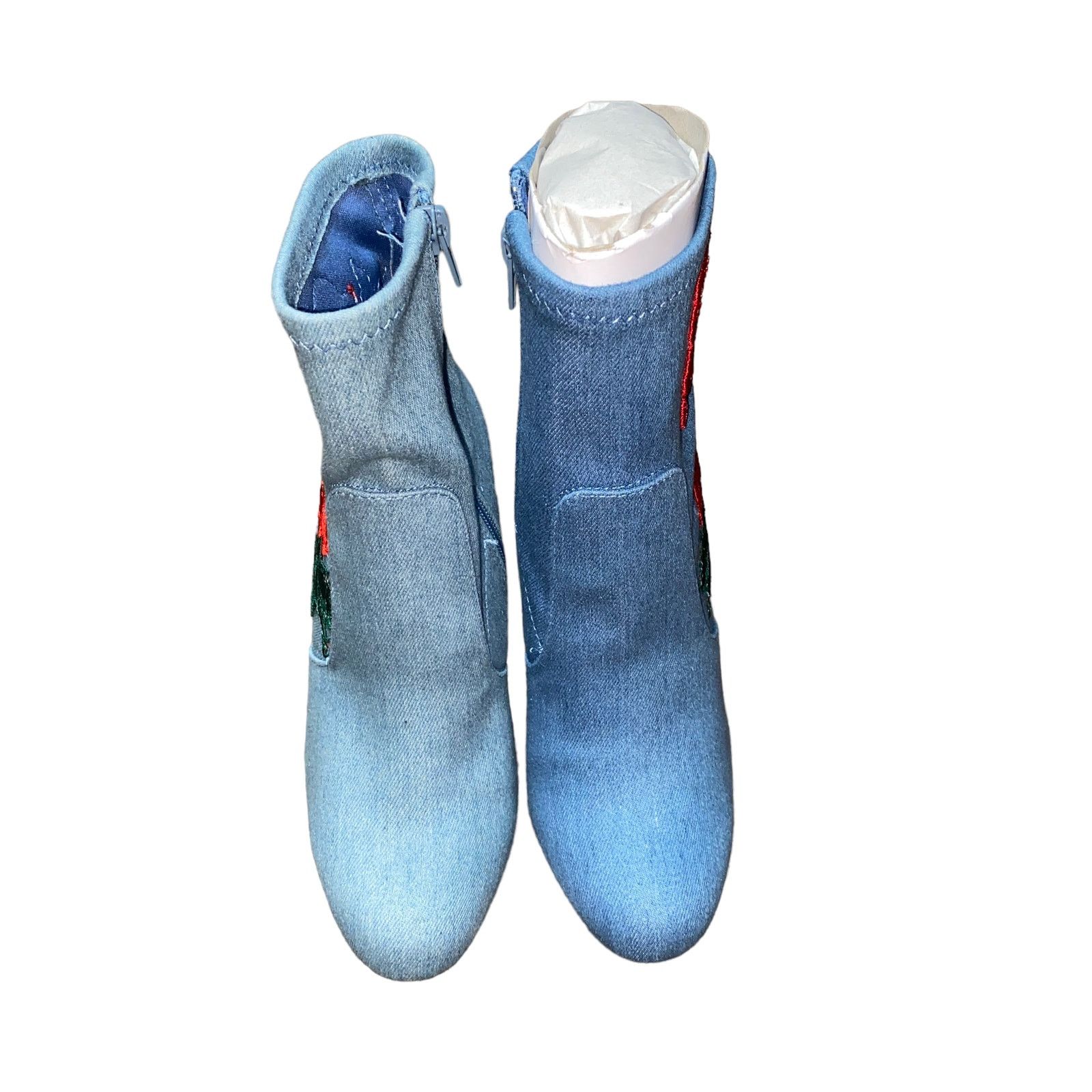 Other Bamboo Blue Denim Rose Flower Embroidered Ankle Booties 6 Size US 6 / IT 36 - 1 Thumbnail